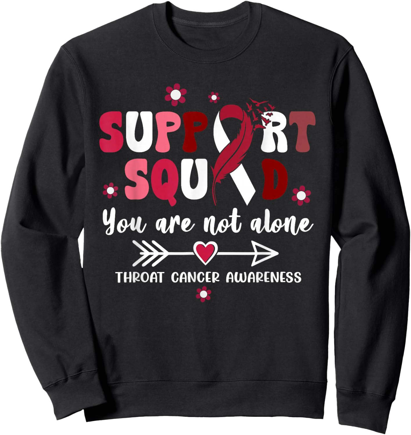 Groovy Support Squad Burgundy Ribbon Throat Cancer Awareness Sweatshirt - Sweatshirt | Black