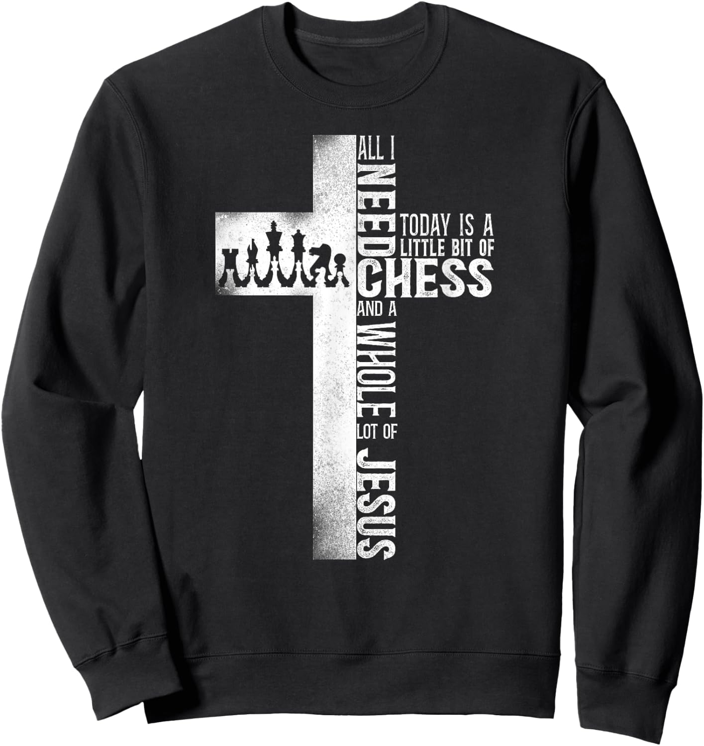 Chess Player Chess Piece Vintage Christian Jesus Cross Sweatshirt - Sweatshirt | Black