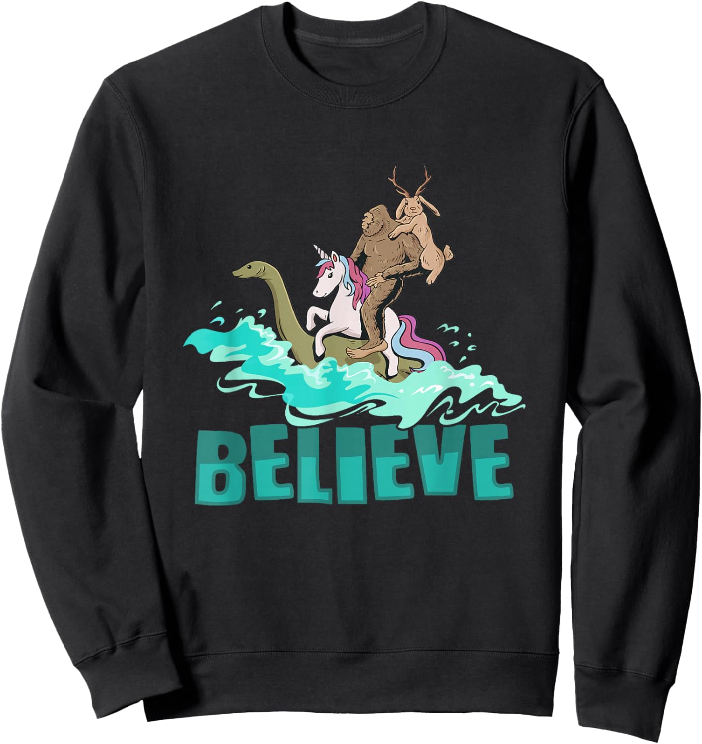 Cryptozoology Cryptid Bigfoot Unicorn Loch Ness Jackalope Sweatshirt - Sweatshirt | Black