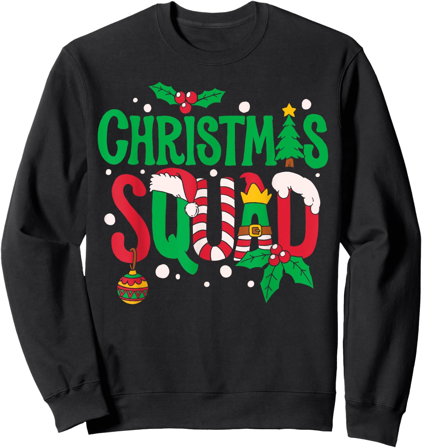 Christmas Squad Santa Elf Family Matching Pajamas Boys Girls Sweatshirt - Sweatshirt | Black