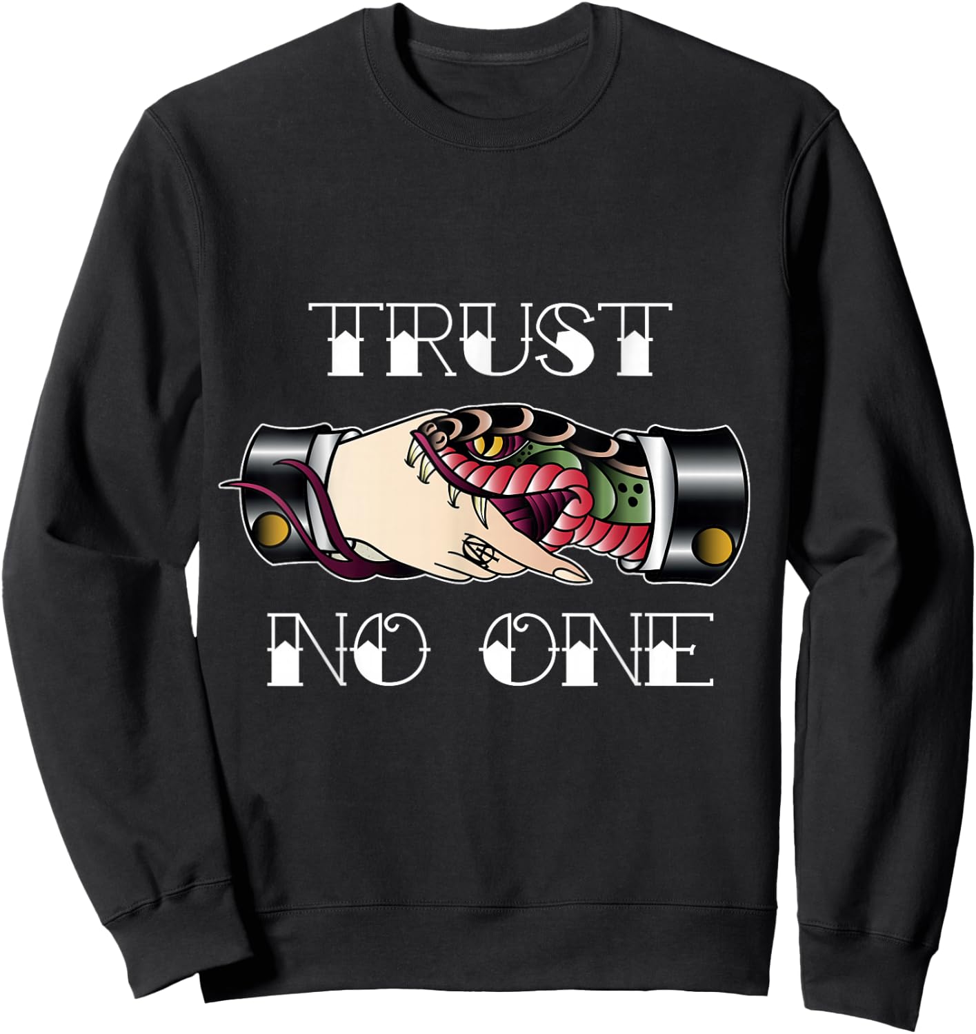 Trust No One Vintage Snake Hand Shake Sweatshirt - Sweatshirt | Black