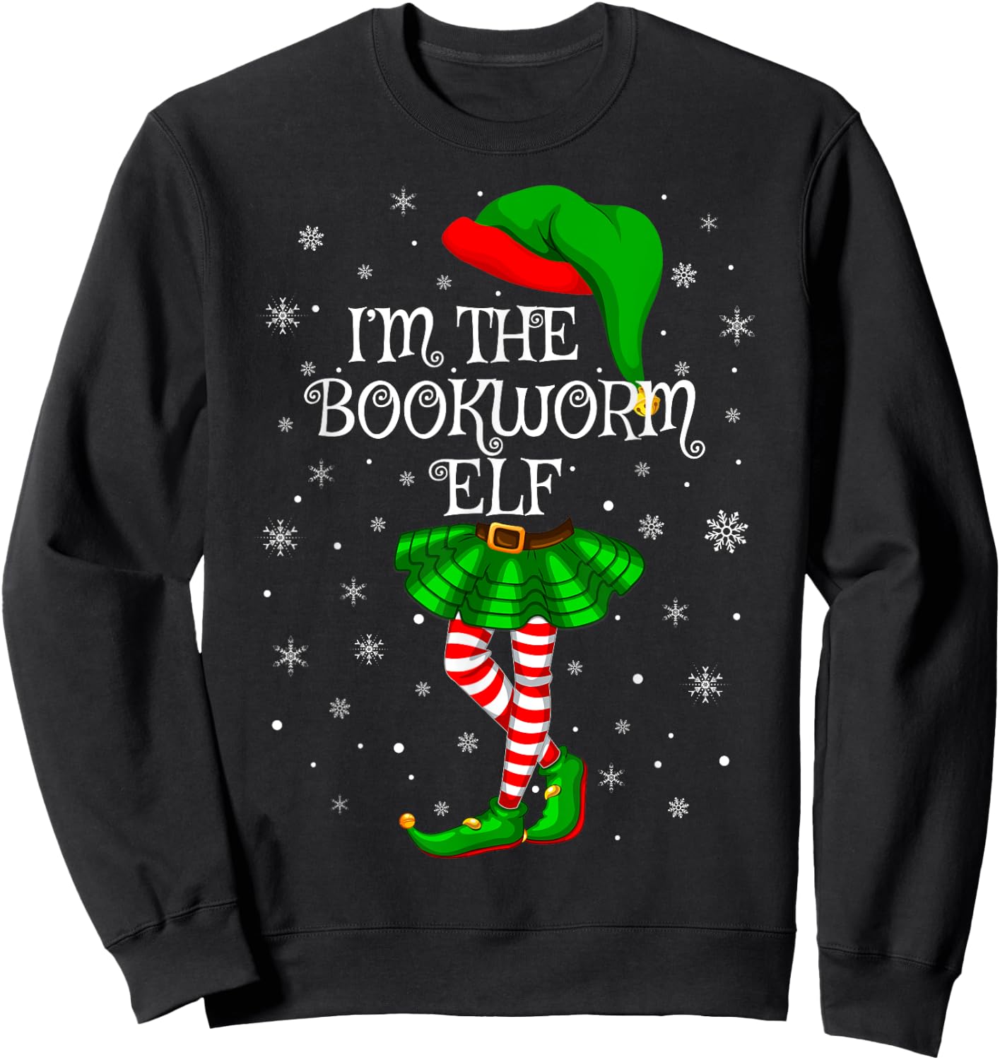 Matching Family Group I'm The Bookworm Elf Christmas Sweatshirt - Sweatshirt | Black