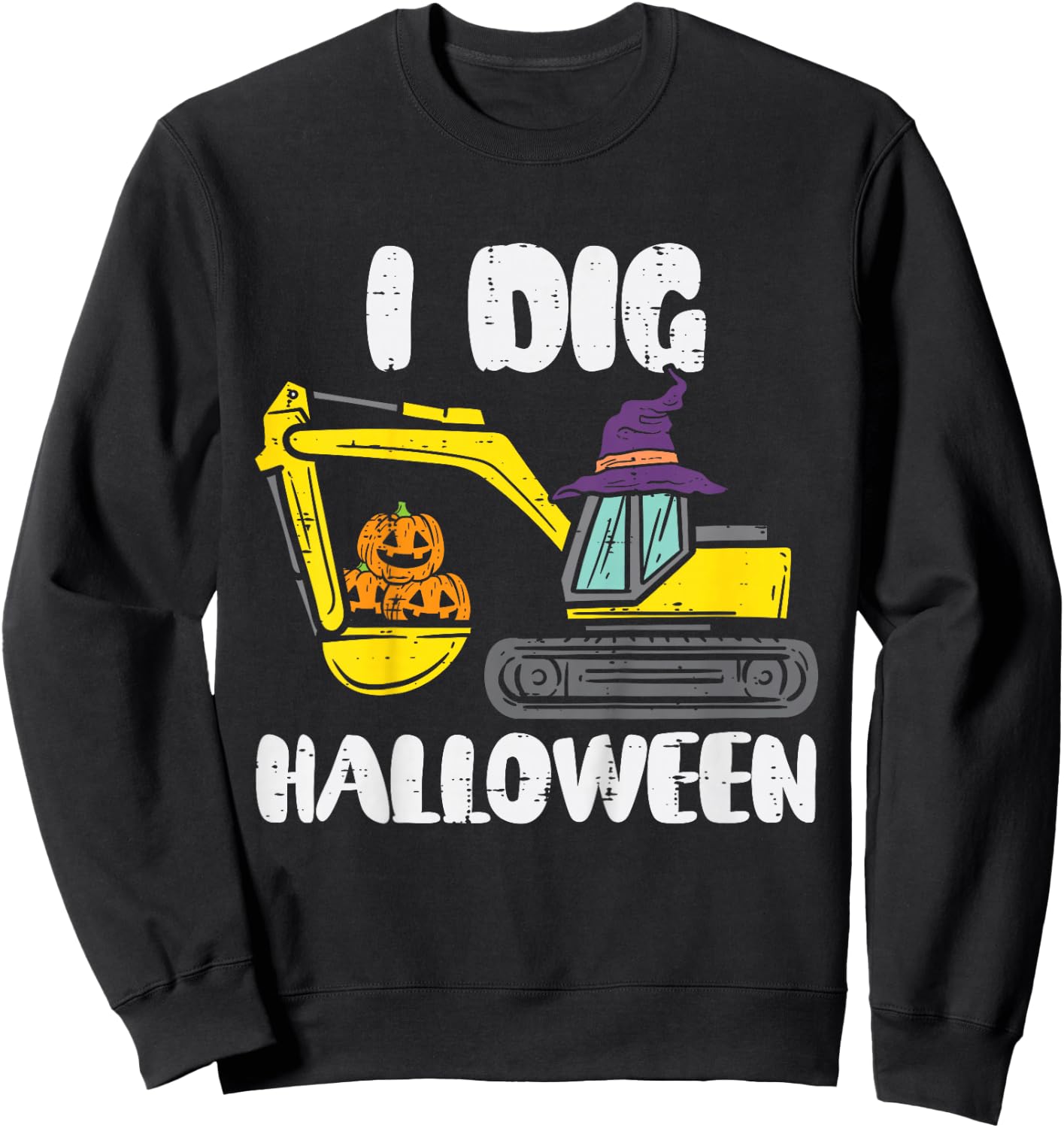 Kids Excavator Dig Halloween Cute Truck Toddler Boys Kids Sweatshirt - Sweatshirt | Black