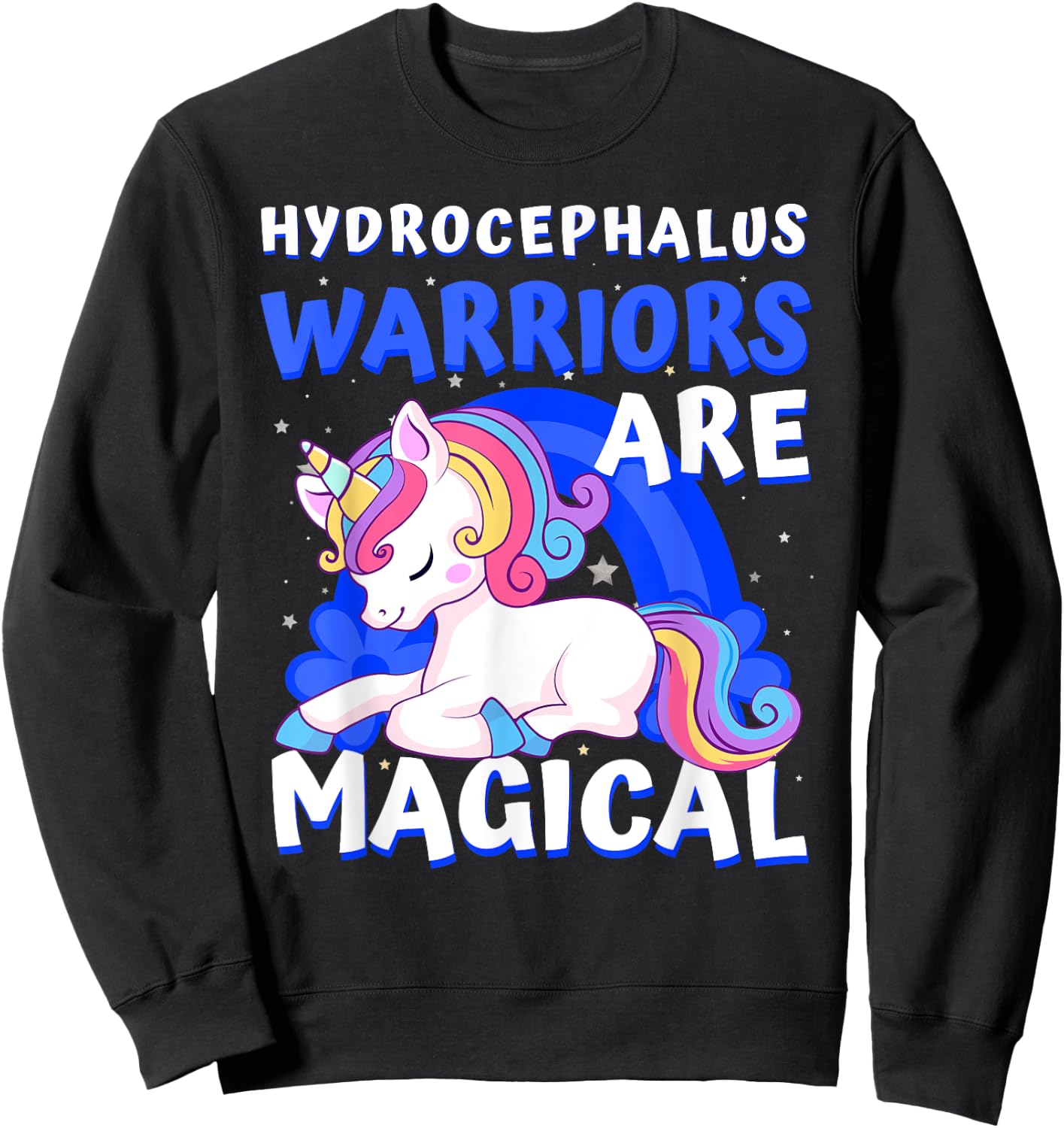 Warriors Magical Hydrocephalus Awareness Unicorn Ribbon Blue Sweatshirt - Sweatshirt | Black