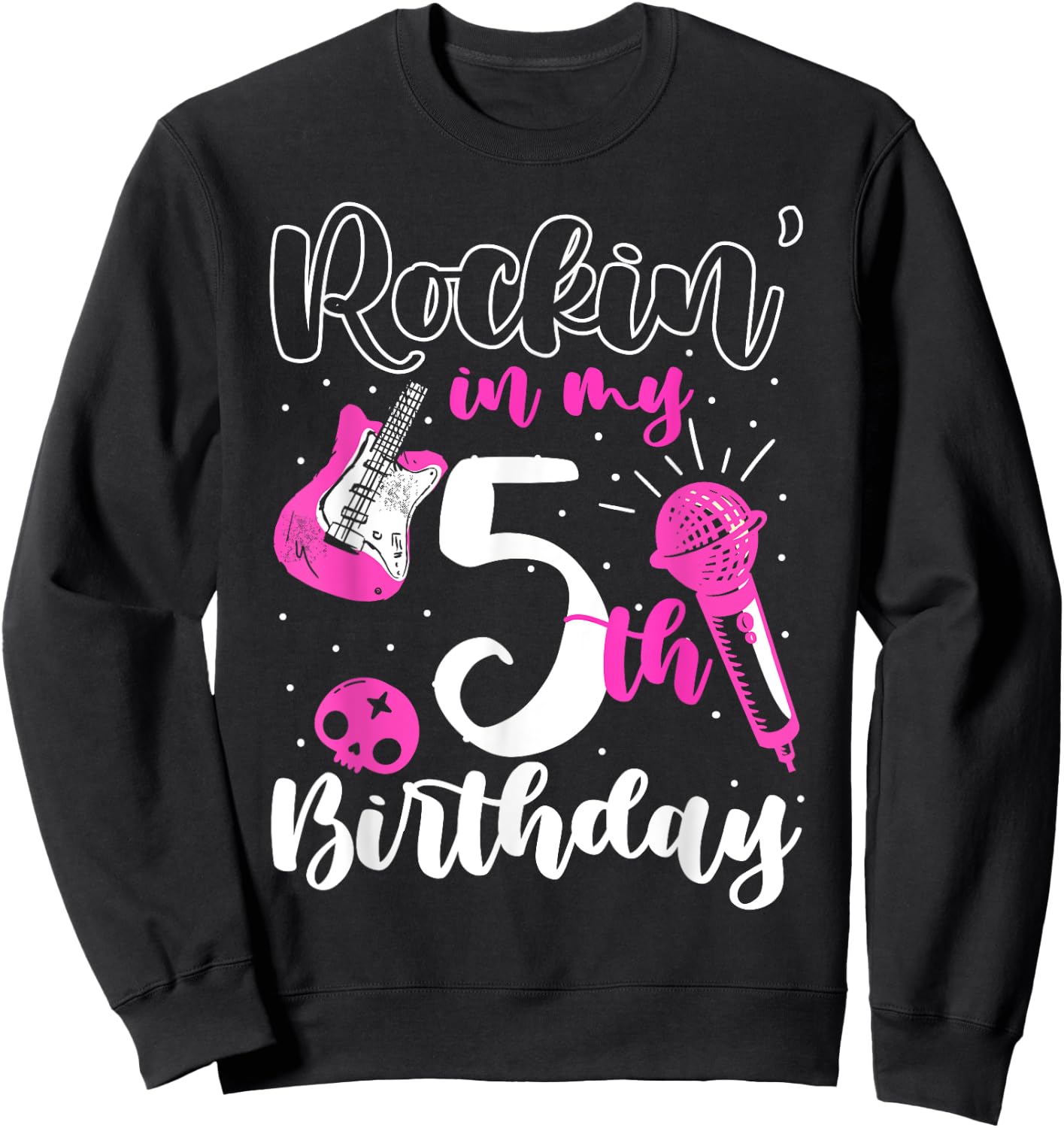 Girls Rockstar Birthday Rock Star Themed Guitar 5th Birthday Sweatshirt - Sweatshirt | Black