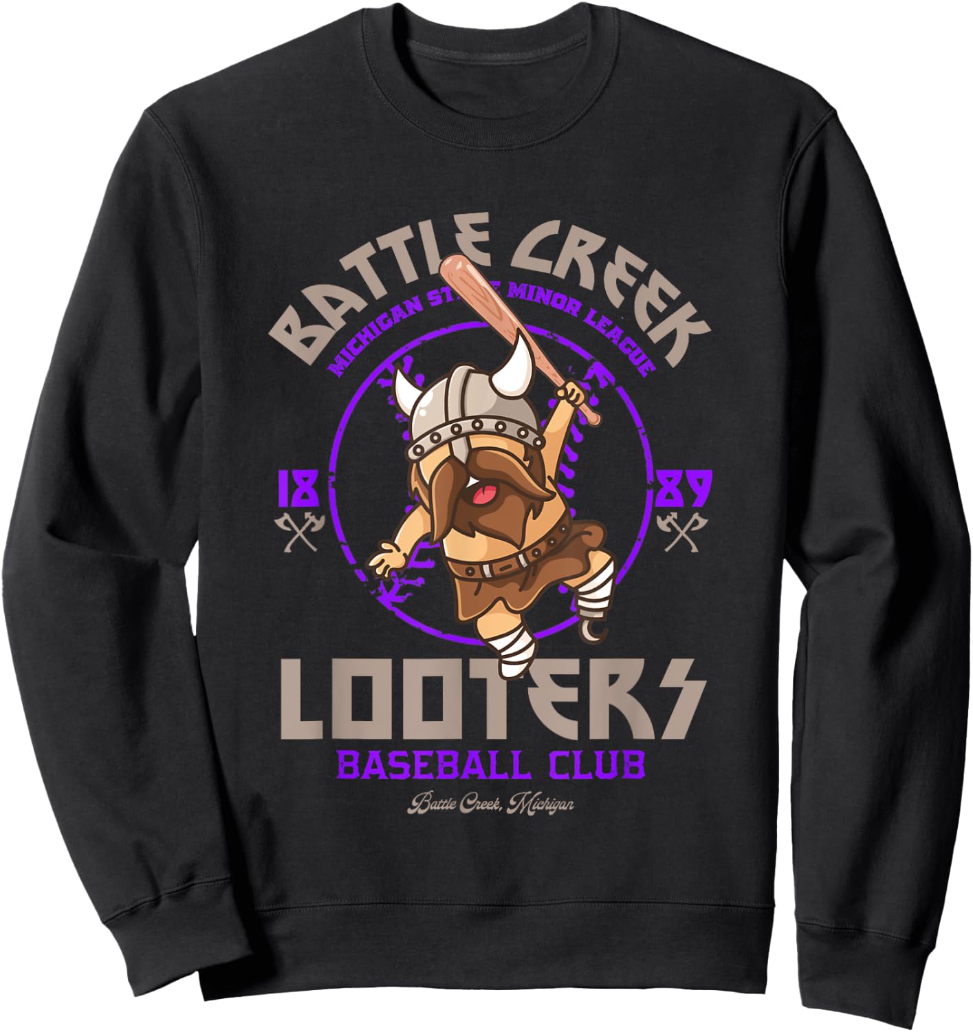 Battle Creek Looters Retro Minor League Baseball Team Sweatshirt - Sweatshirt | Black