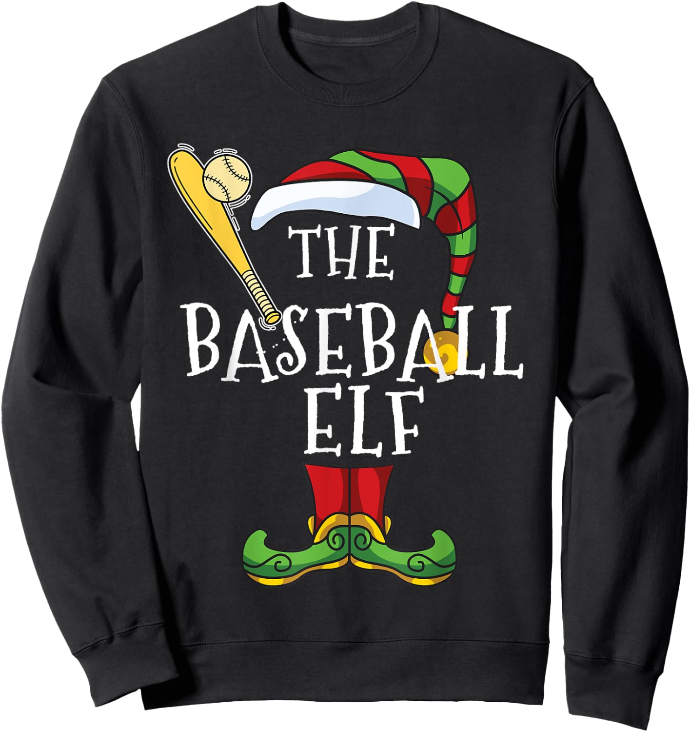 Baseball Elf Lover Christmas Family Matching Funny Sweatshirt - Sweatshirt | Black