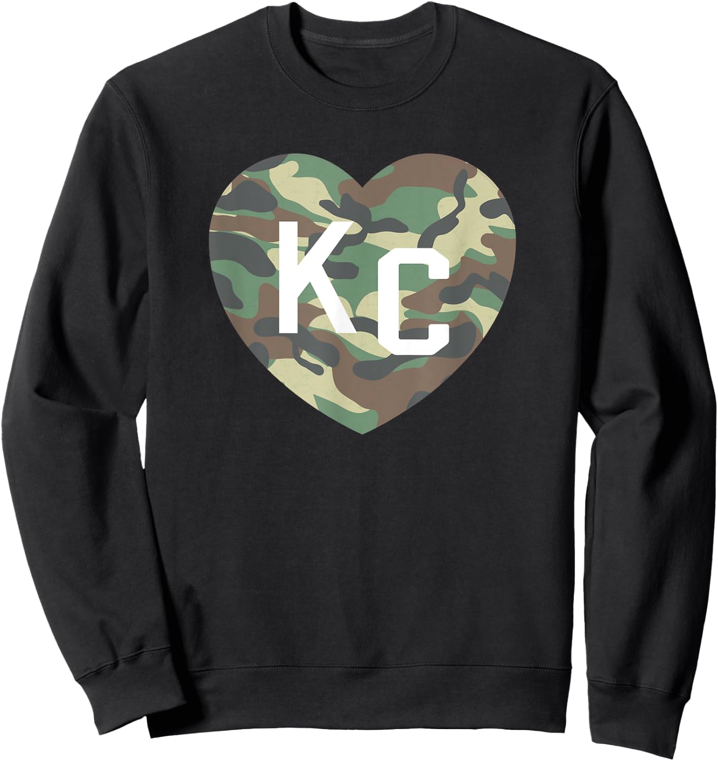 Heart KC Camo Green/Brown Camouflage KC Hearts Kansas City Sweatshirt - Sweatshirt | Black