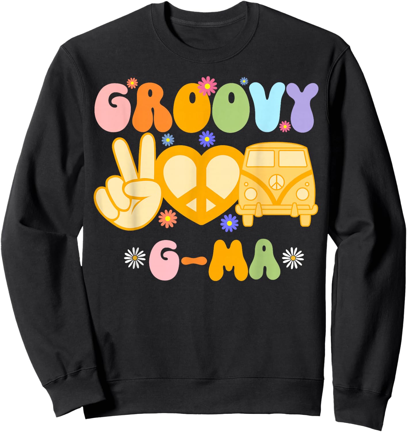 Retro Groovy G-ma Grandma Hippie Family Matching Mothers Day Sweatshirt - Sweatshirt | Black