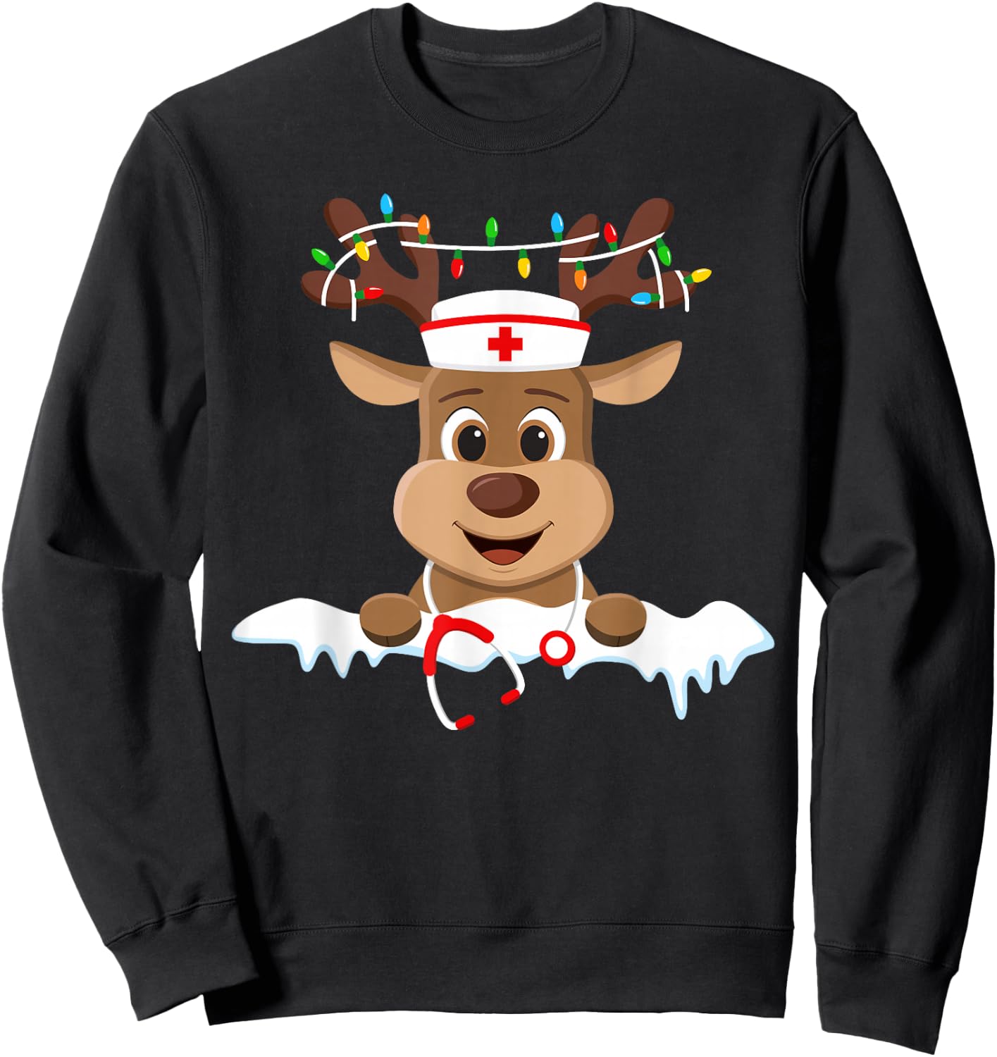 Christmas Nurse Love NICU RN ER Santa Reindeer Nurse Hat Elf Sweatshirt - Sweatshirt | Black