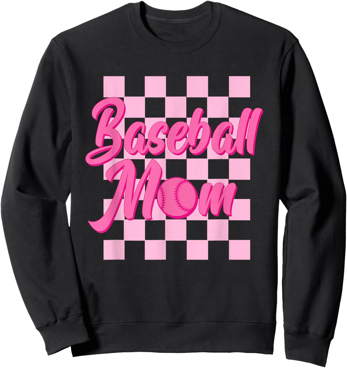 Baseball Mom Black And Pink Grid Sports Mother Mama Player Sweatshirt - Sweatshirt | Black