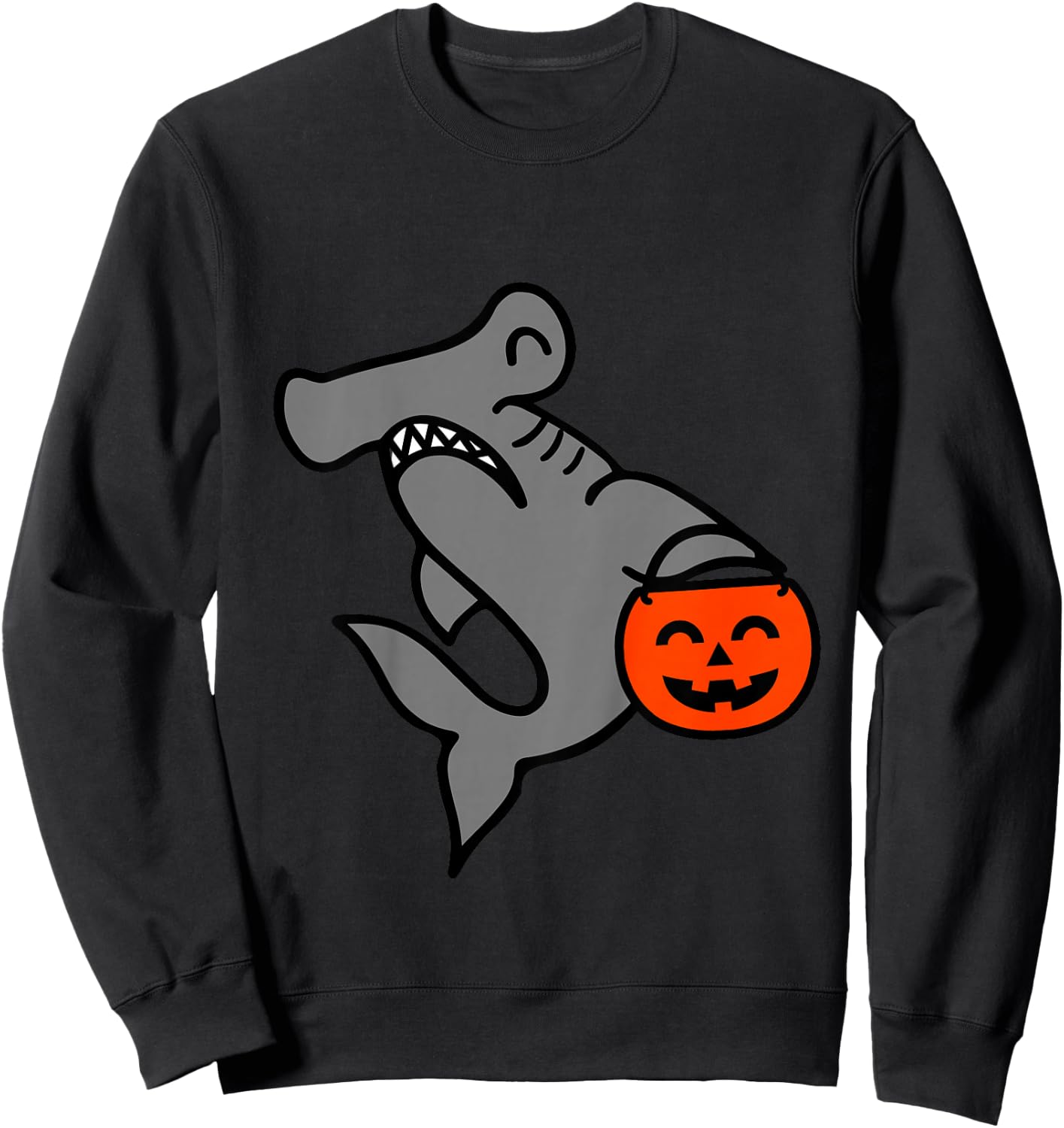 Kids Hammerhead Shark with Pumpkin Bucket Toddler Boys Halloween Sweatshirt - Sweatshirt | Black