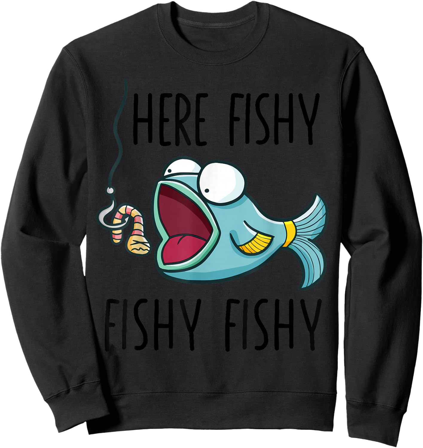 Here-Fishy Shirt Kids Toddler Girls Cute Fish Funny Fishing Sweatshirt - Sweatshirt | Black