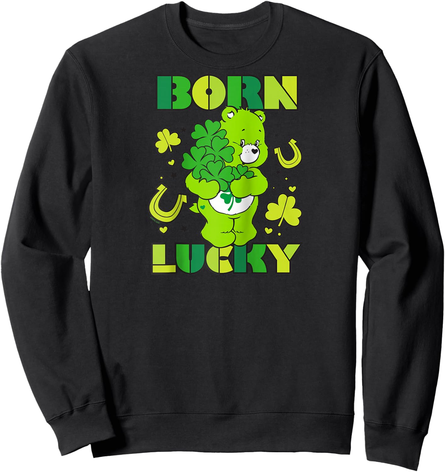 Care Bears Born Lucky Good Luck Bear Raglan Baseball Sweatshirt - Sweatshirt | Black