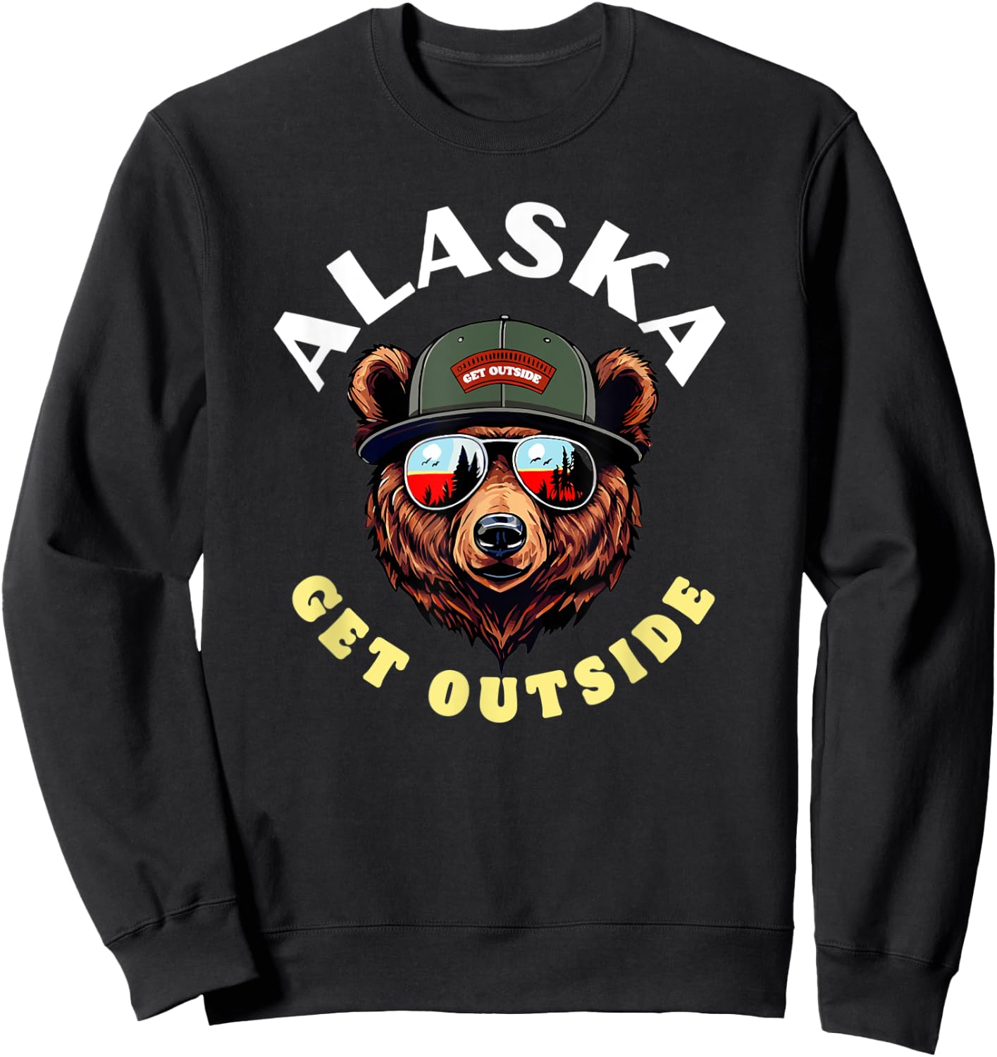 Alaska Hipster Bear Illustration Get Outside! Nature Sweatshirt - Sweatshirt | Black