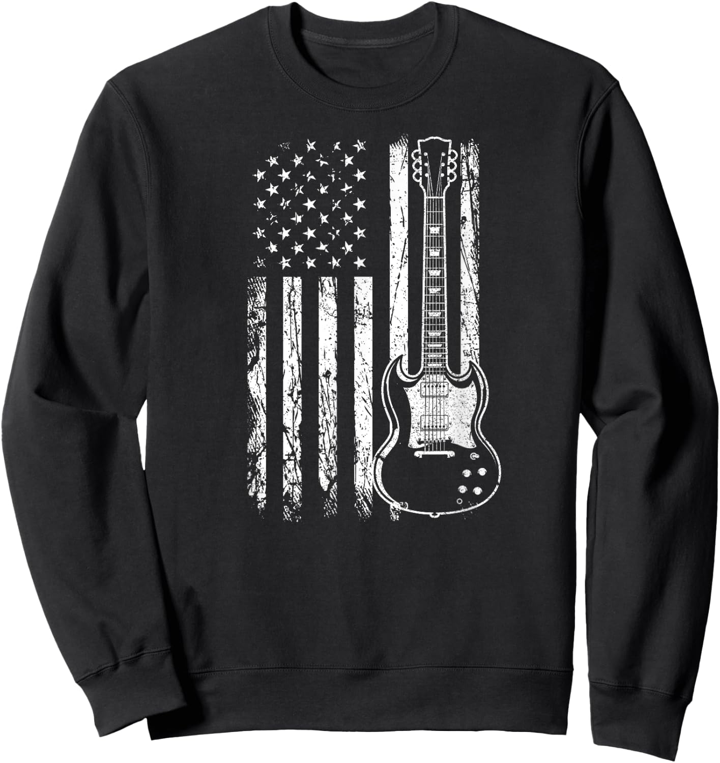 Patriotic SG Type Guitar Player American Flag Guitarist USA Women Men Sweatshirt - Sweatshirt | Black