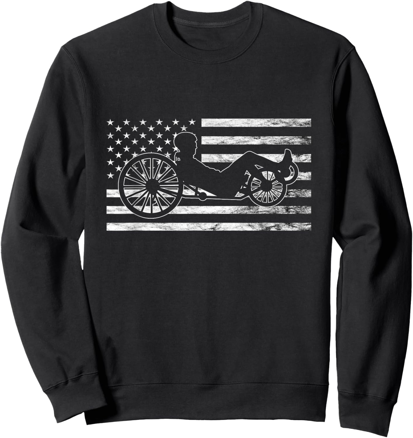 Recumbent Bike Vintage American Flag Triker Recumbent Trike Sweatshirt - Sweatshirt | Black