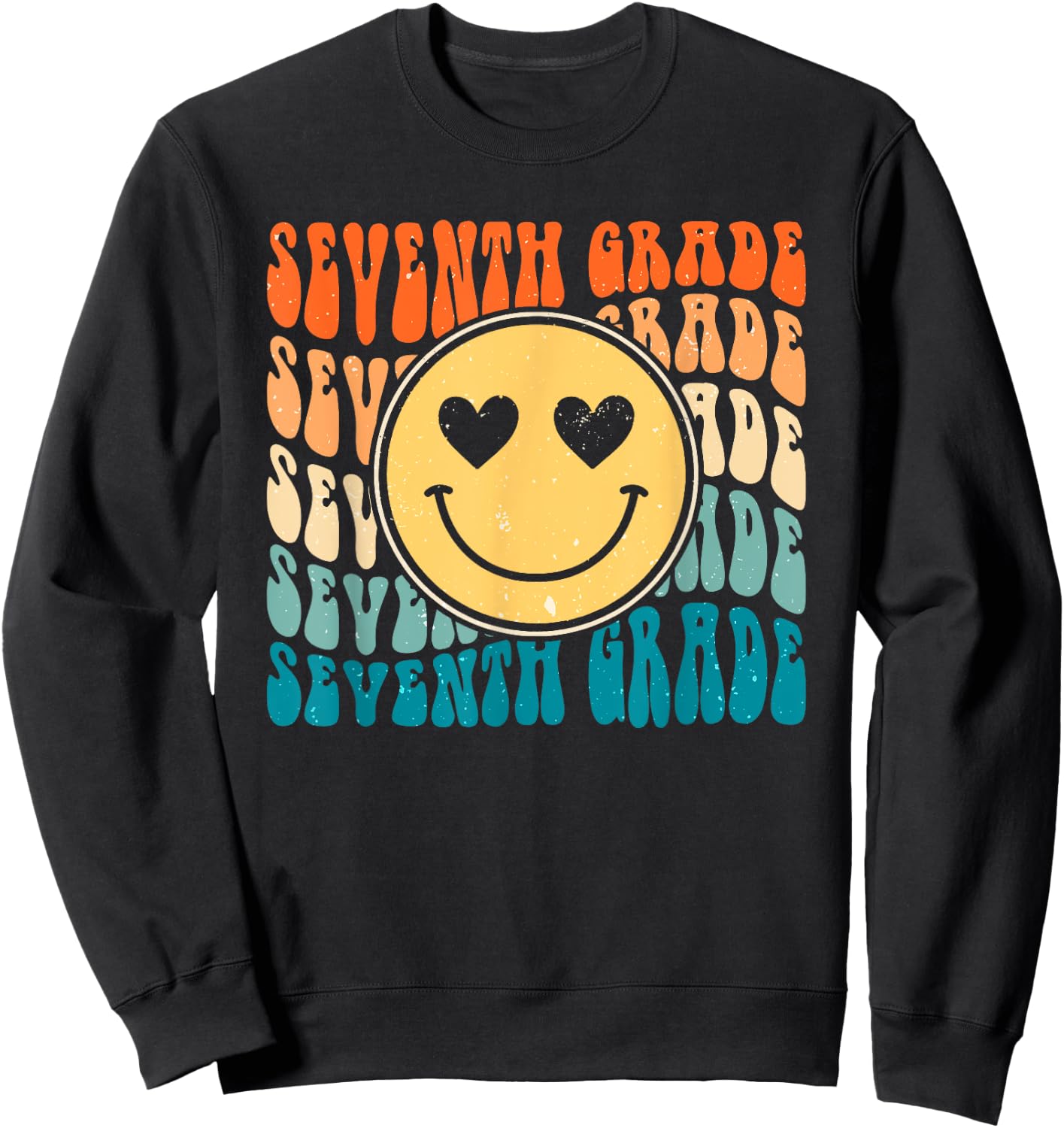 Boho Vintage Retro Groovy Smile 7th Seventh Grade Teacher Sweatshirt - Sweatshirt | Black