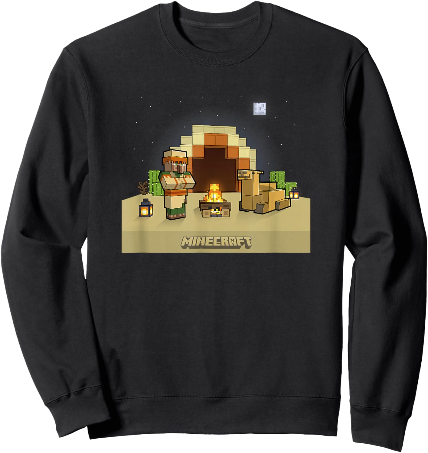 Minecraft Vanilla Villager & Camel Desert Fireplace At Night Sweatshirt - Sweatshirt | Black