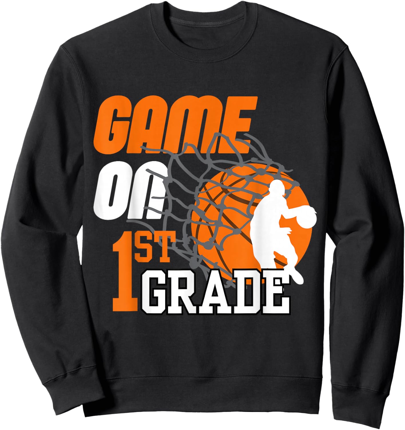 Boys Game On 1st Grade Basketball Back To School Teacher Kid Sweatshirt - Sweatshirt | Black