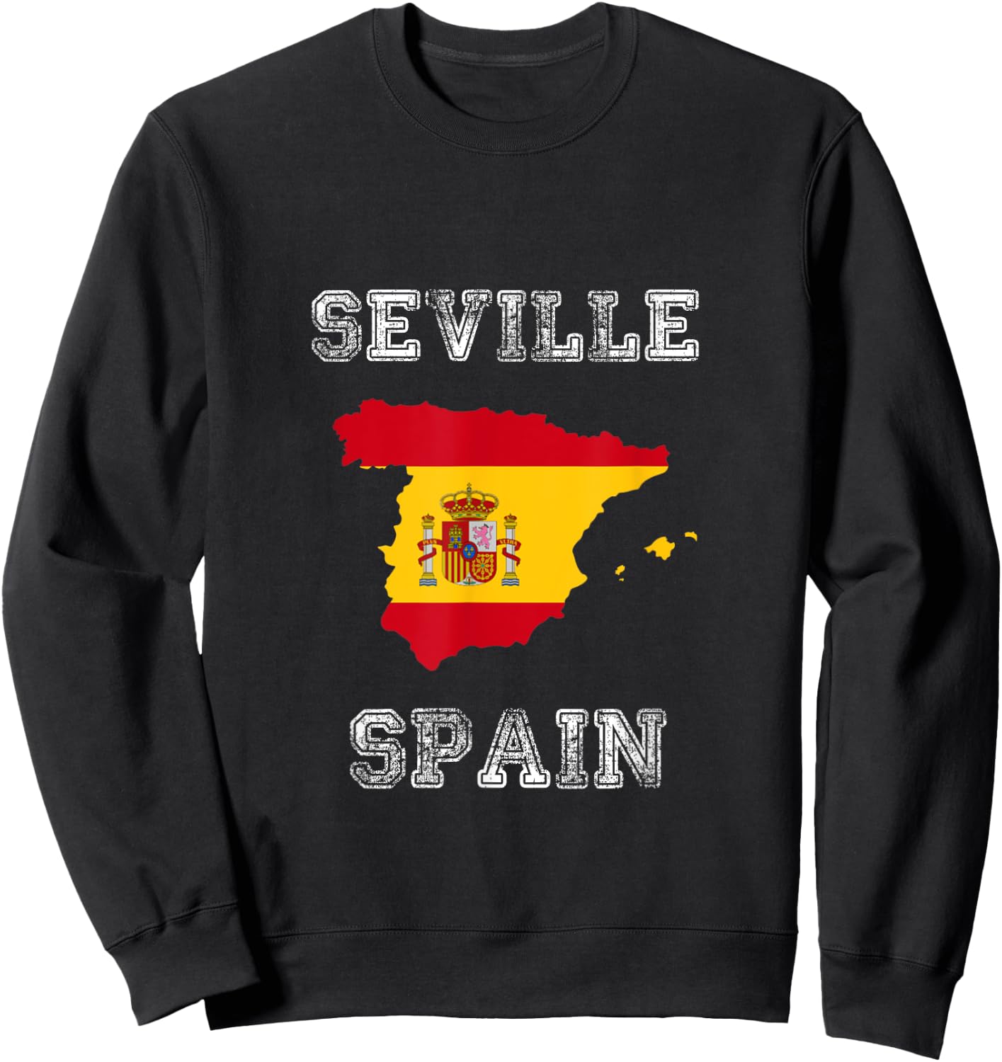 Retro Seville Spain Distressed Spain Flag Sweatshirt - Sweatshirt | Black