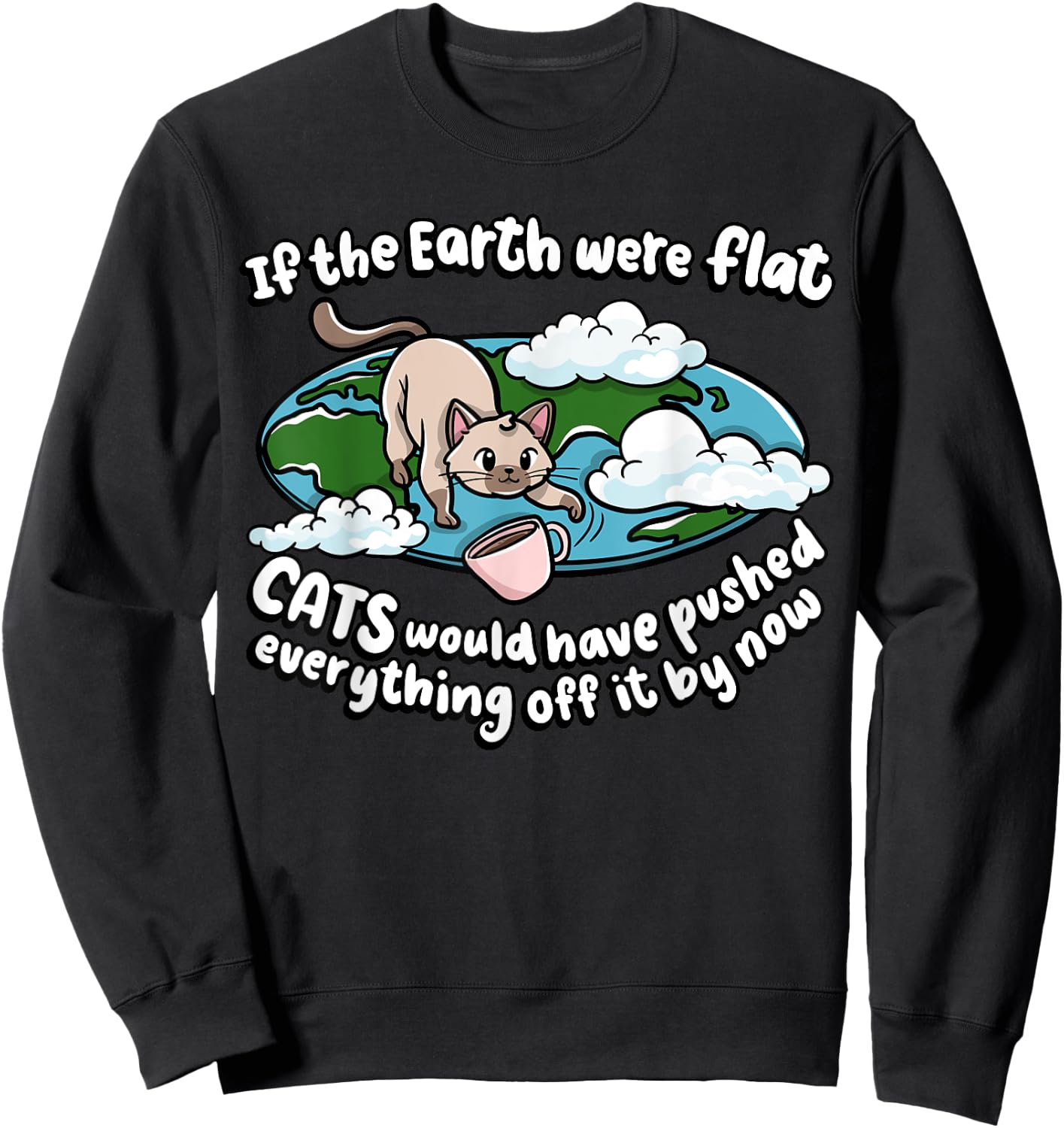 If The Earth Was Flat Cats Would Kitten Lover Cat Men Women Girls Kids Sweatshirt - Sweatshirt | Black