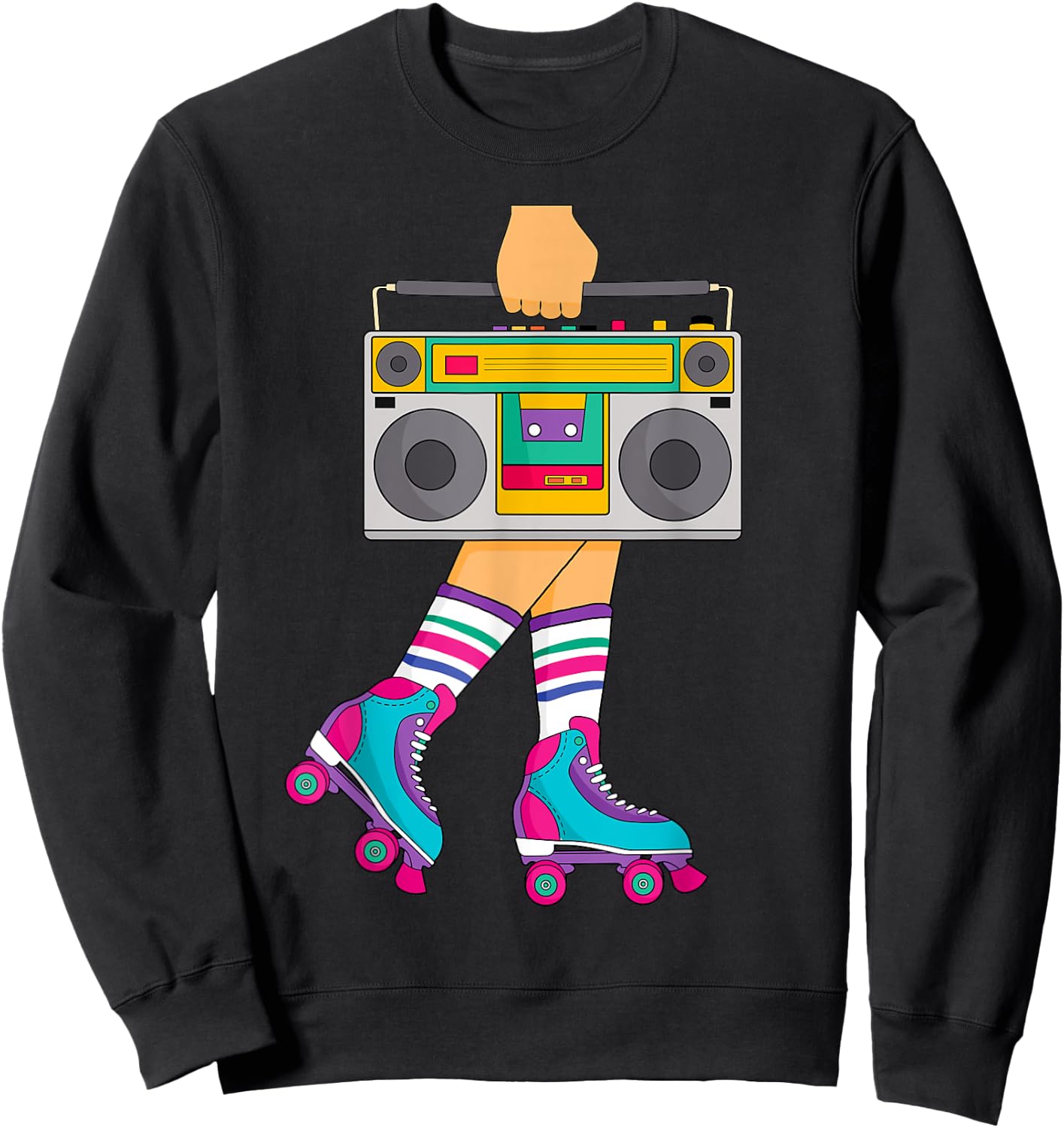 Roller Skate Retro 80s Skating Roller Disco Skater Girl Sweatshirt - Sweatshirt | Black