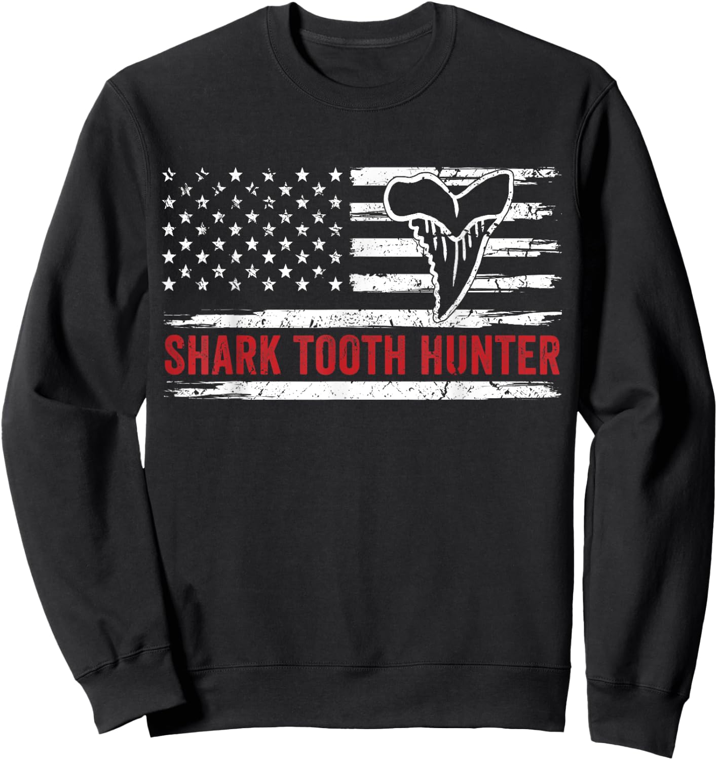 Patriotic Shark Fossil Tooth Hunter Men Women Sweatshirt - Sweatshirt | Black