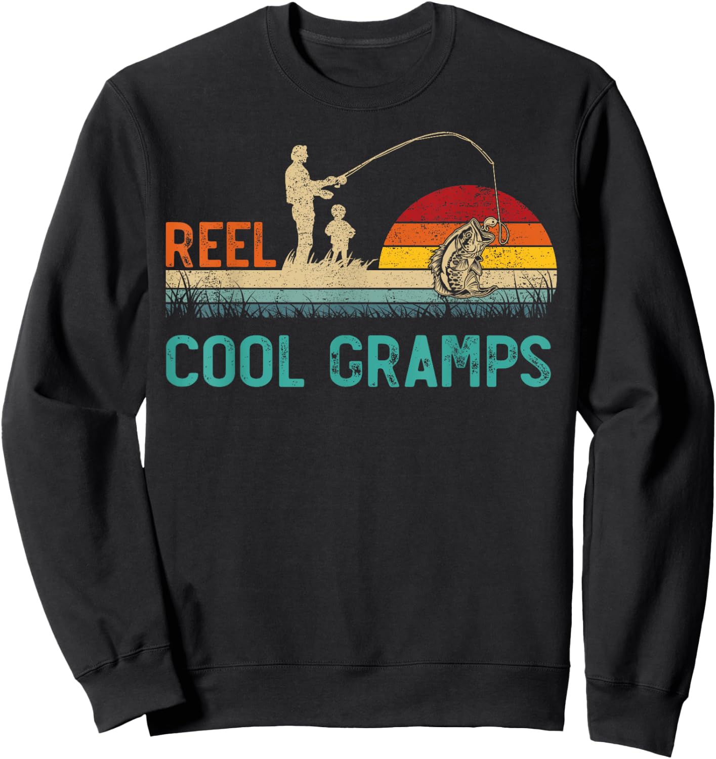 Reel Cool Gramps Vintage Retro Fishing Father's Day Sweatshirt - Sweatshirt | Black