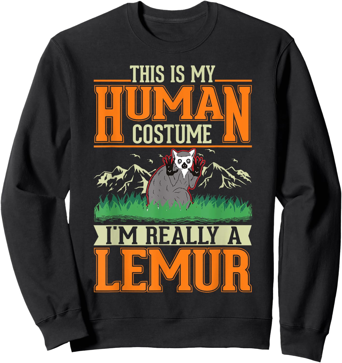 Lemur Human Costume Halloween Lemur Sweatshirt - Sweatshirt | Black