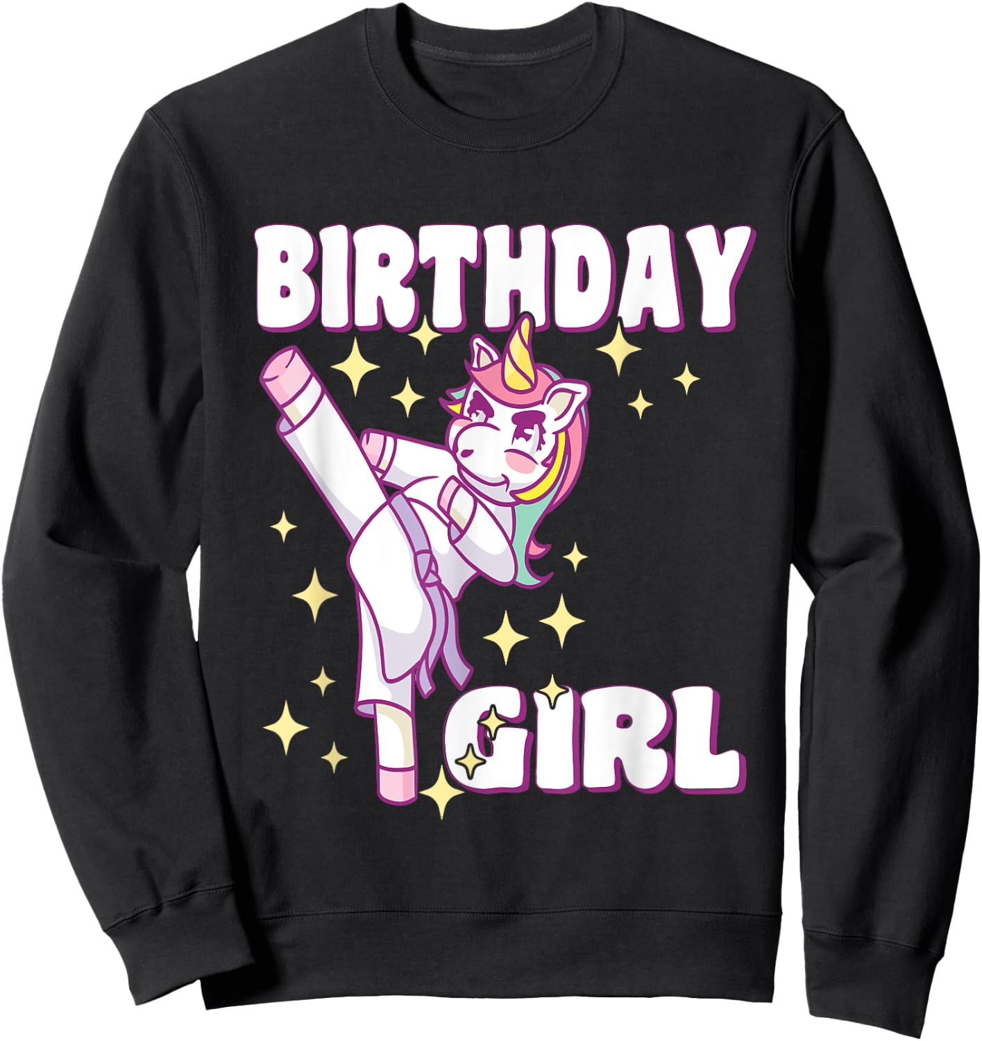 Birthday Karate Unicorn Girl Sweatshirt - Sweatshirt | Black