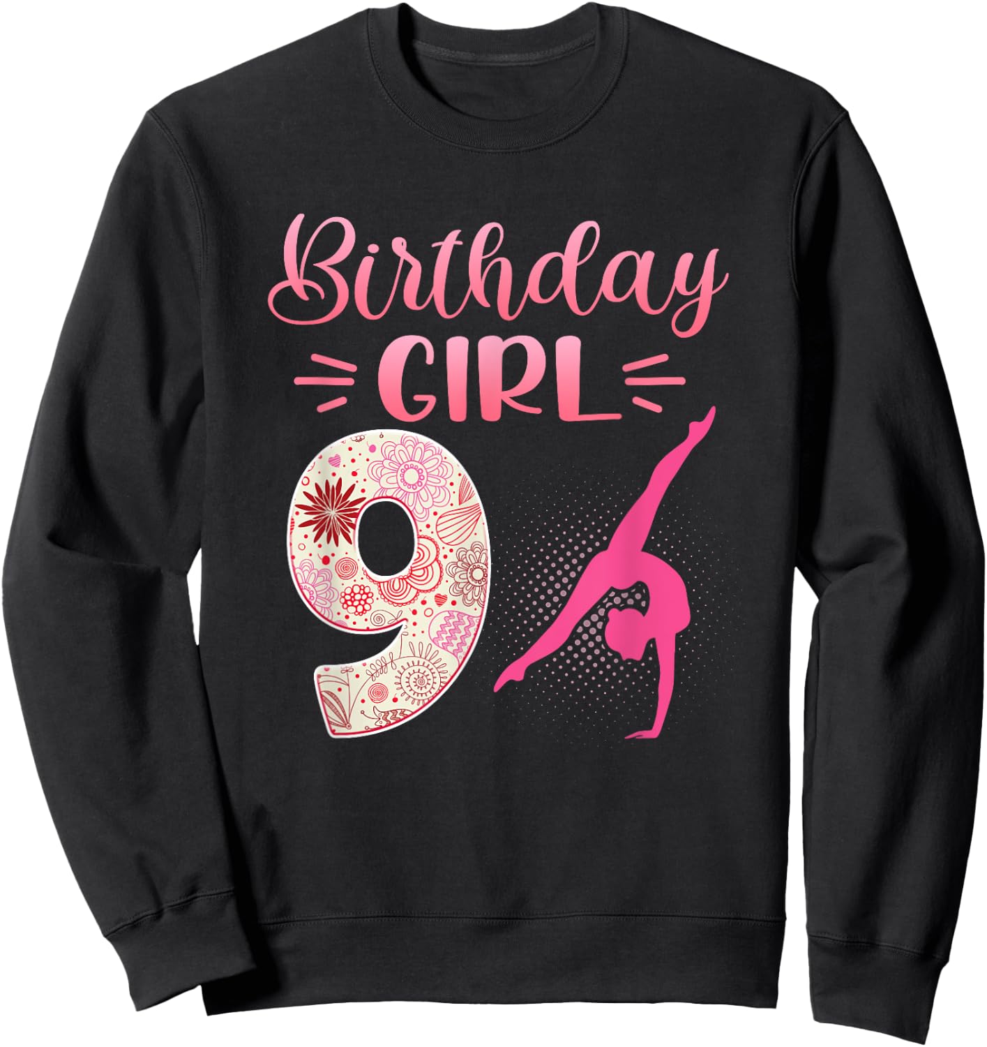 9th Birthday Girl Gymnastics Rainbow Gymnast 9 Years Old Sweatshirt - Sweatshirt | Black