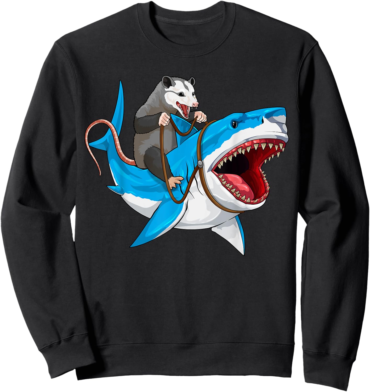 Funny Opossum Riding Shark Possum Trash Marsupial Mashup Sweatshirt - Sweatshirt | Black