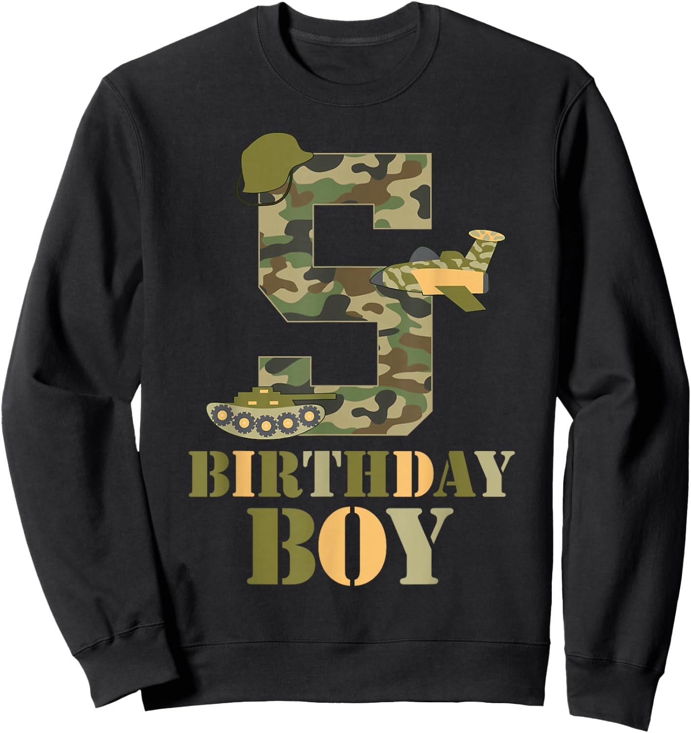 5th Birthday Military Themed Camo Boys 5 Years Old Soldier Sweatshirt - Sweatshirt | Black