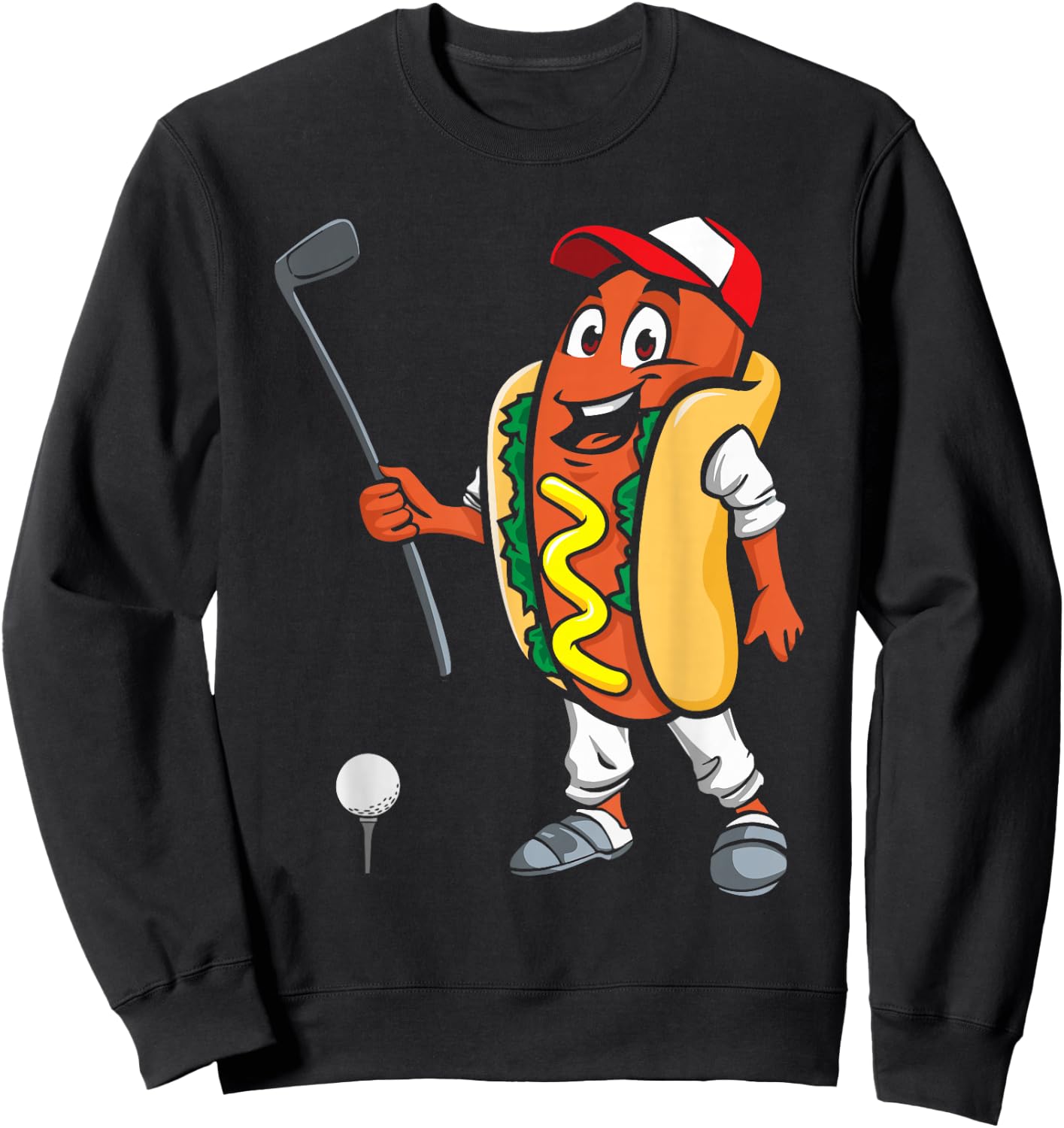 Funny Hot Dog Playing Golf Women Girls Kids Sweatshirt - Sweatshirt | Black