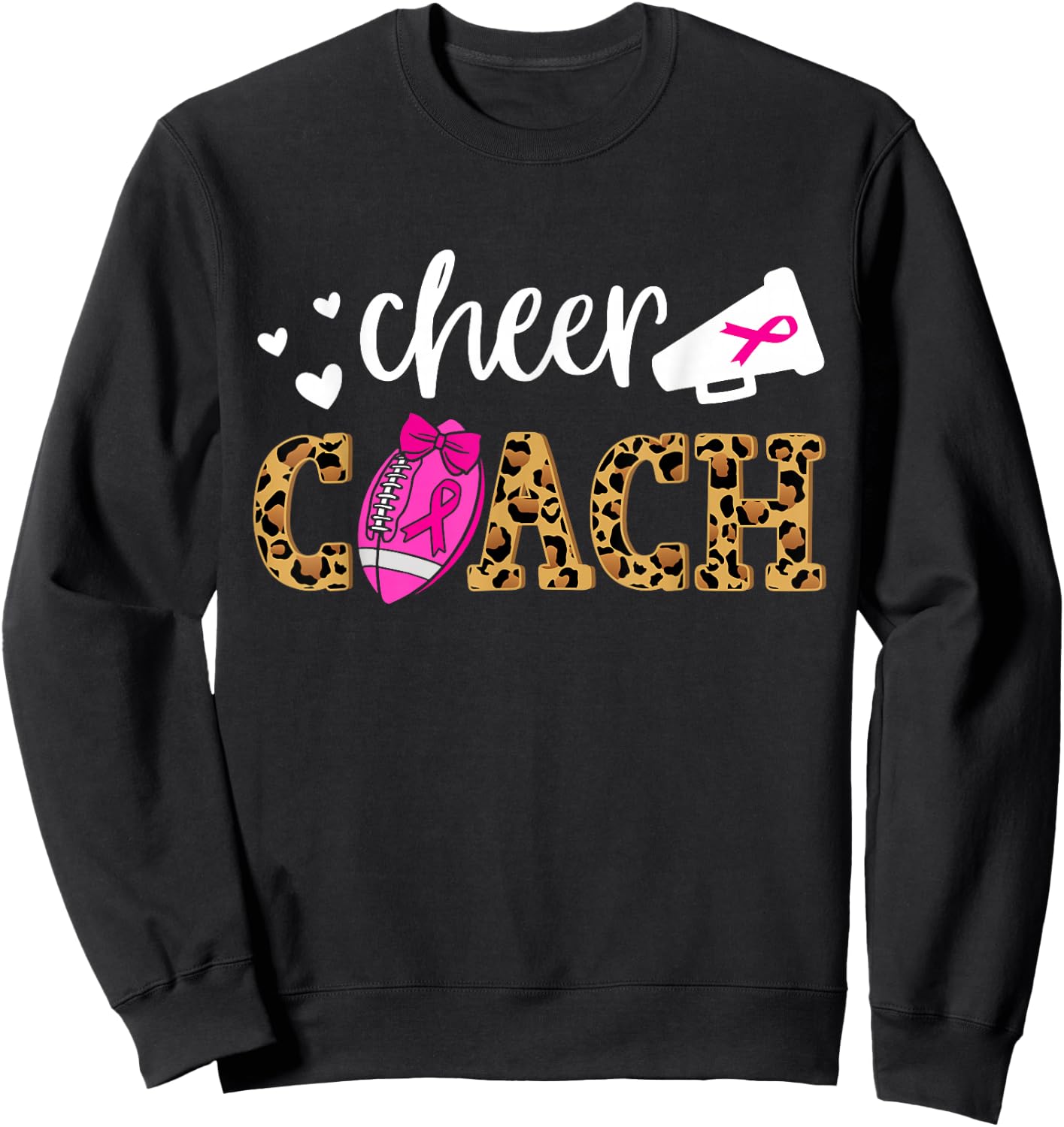 Football Cheer Coach Pink Ribbon Breast Cancer Awareness Sweatshirt - Sweatshirt | Black