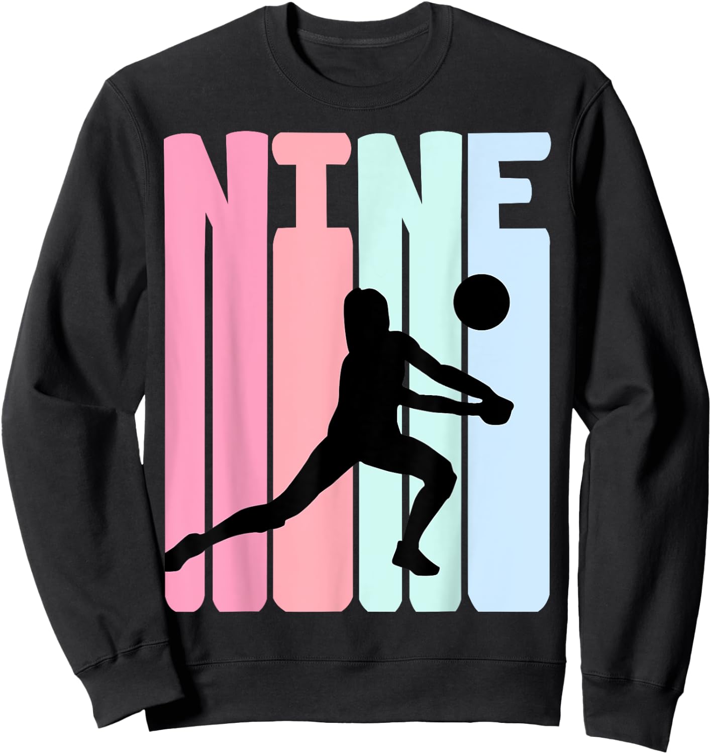 9th Birthday Retro Volleyball Girl Player 9 Years Old Kids Sweatshirt - Sweatshirt | Black