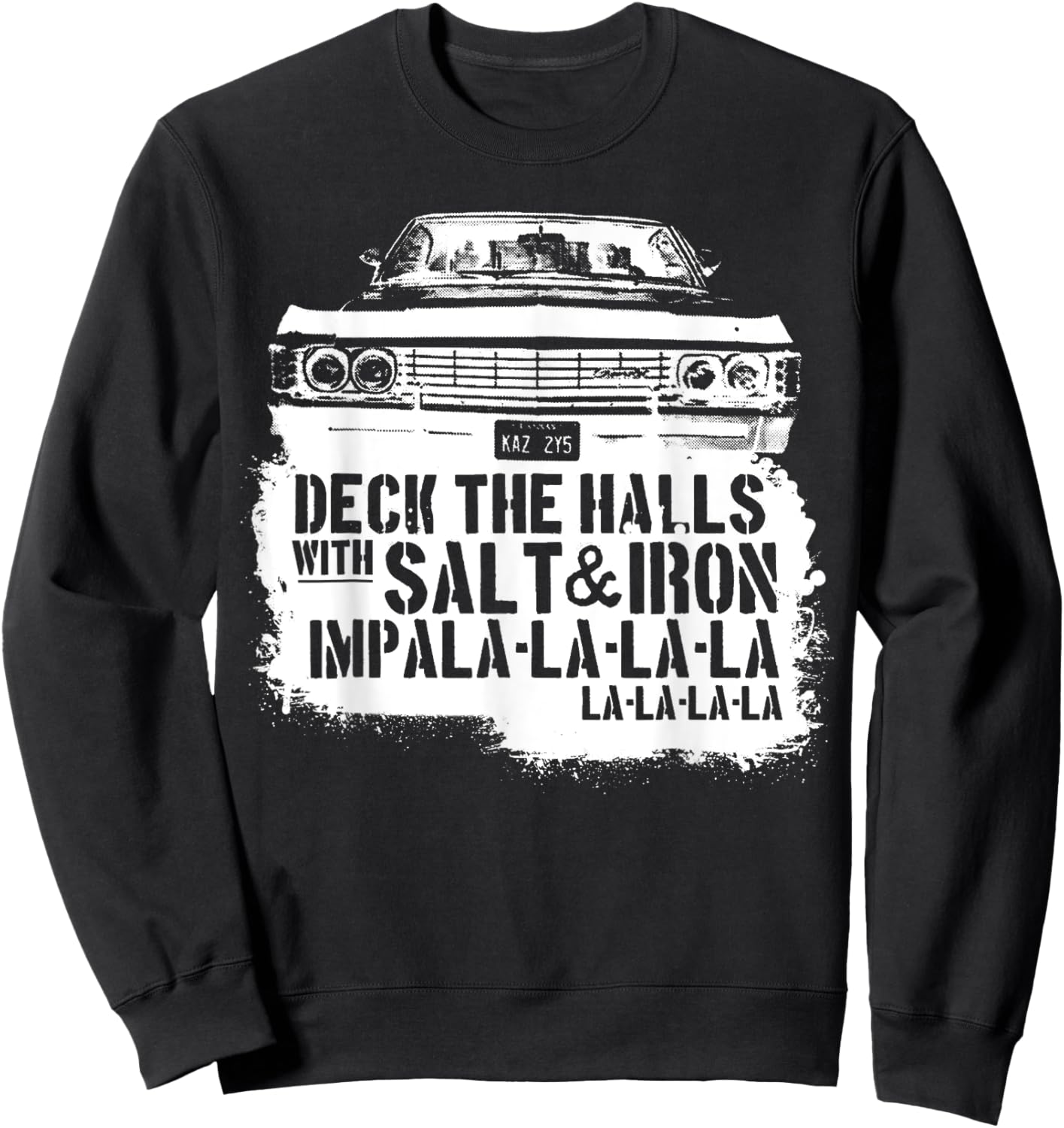 Deck Funny The Funny Halls With Salt & Iron Impala la la Sweatshirt - Sweatshirt | Black