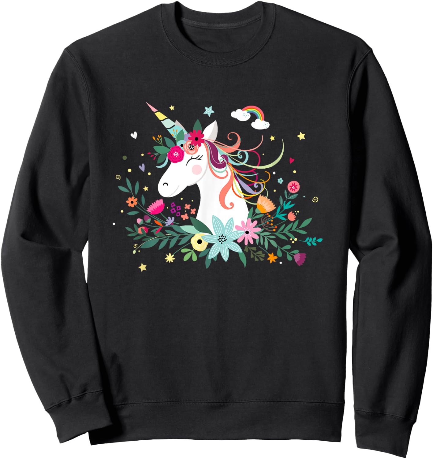 Funny Unicorn Dreams, Cute Kawaii Blinking Unicorn Flowers Sweatshirt - Sweatshirt | Black