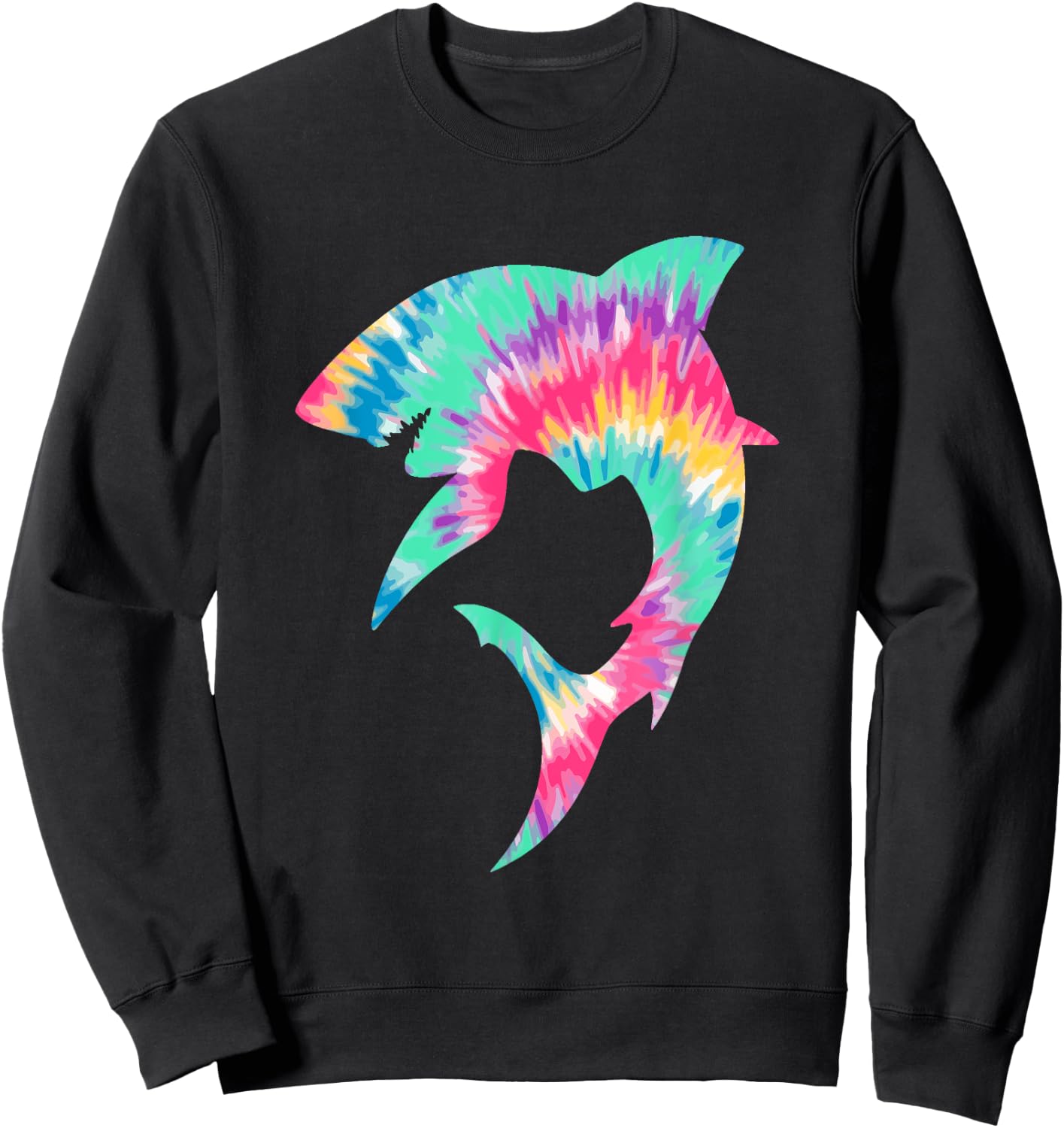 Shark Lover Shark Tie Dye Y2K Aesthetic Retro Groovy Fishing Sweatshirt - Sweatshirt | Black