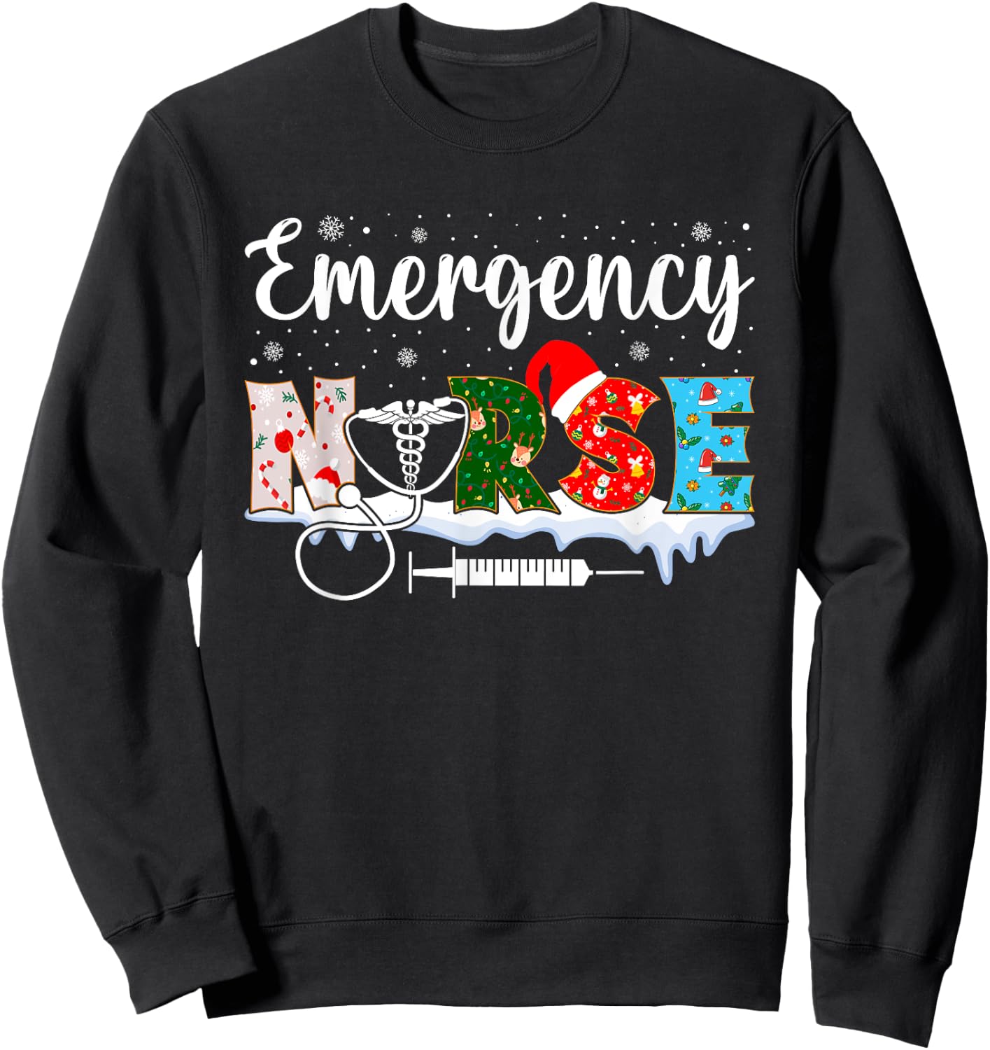Emergency Nurse Christmas ER Nursing Practitioner Xmas Nurse Sweatshirt - Sweatshirt | Black