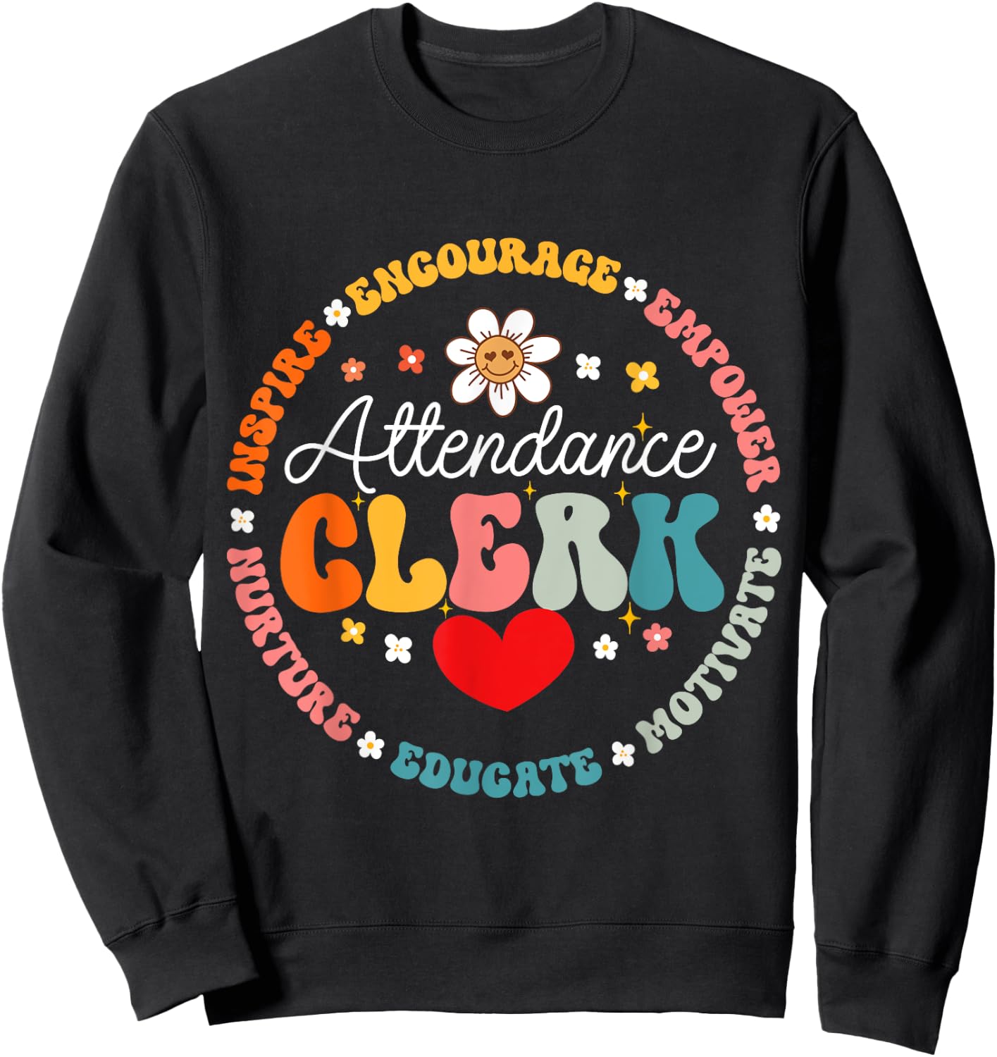 Groovy Attendance Clerk Back to School Appreciation Week Sweatshirt - Sweatshirt | Black