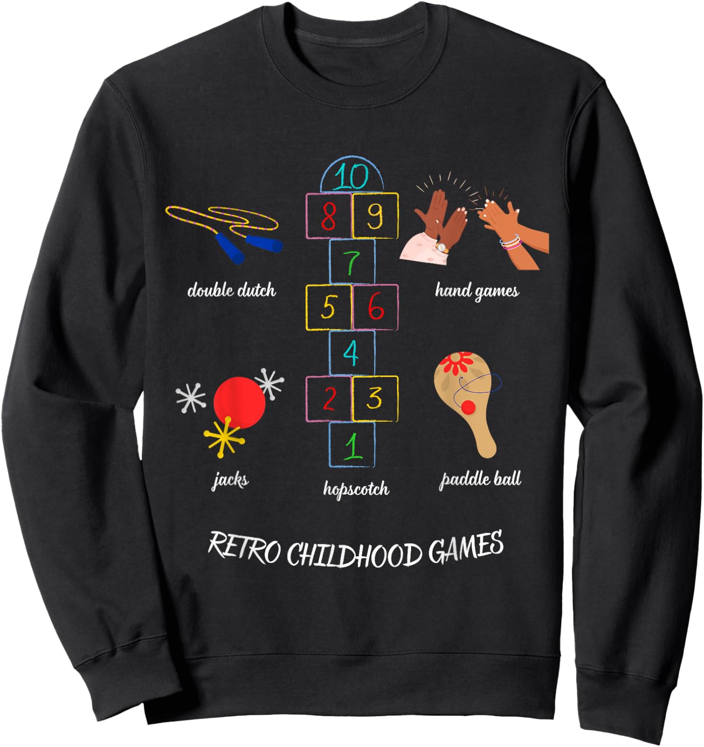 Vintage Childhood Outdoor Games Double Dutch Hopscotch Jacks Sweatshirt - Sweatshirt | Black