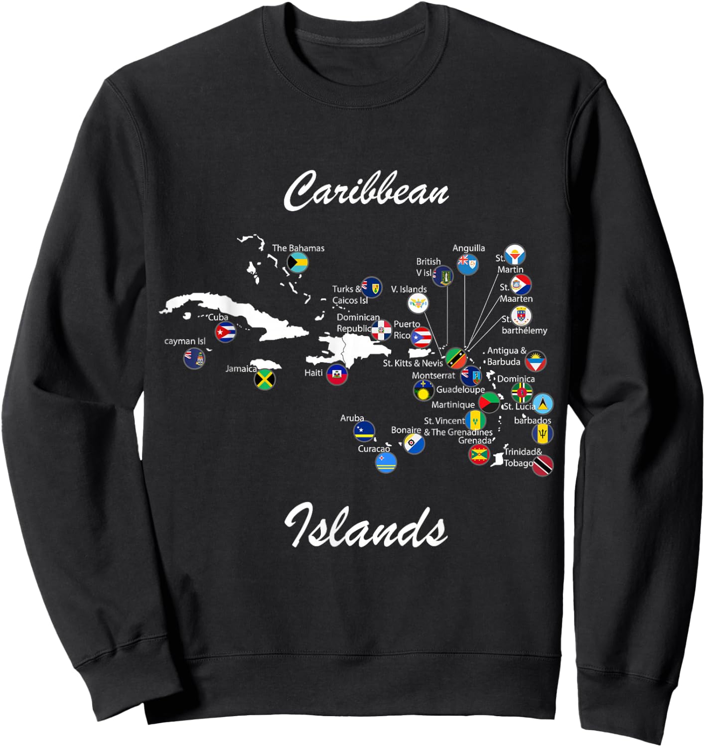 Caribbean islands Flags and map, Caribbean sea vacations Sweatshirt - Sweatshirt | Black