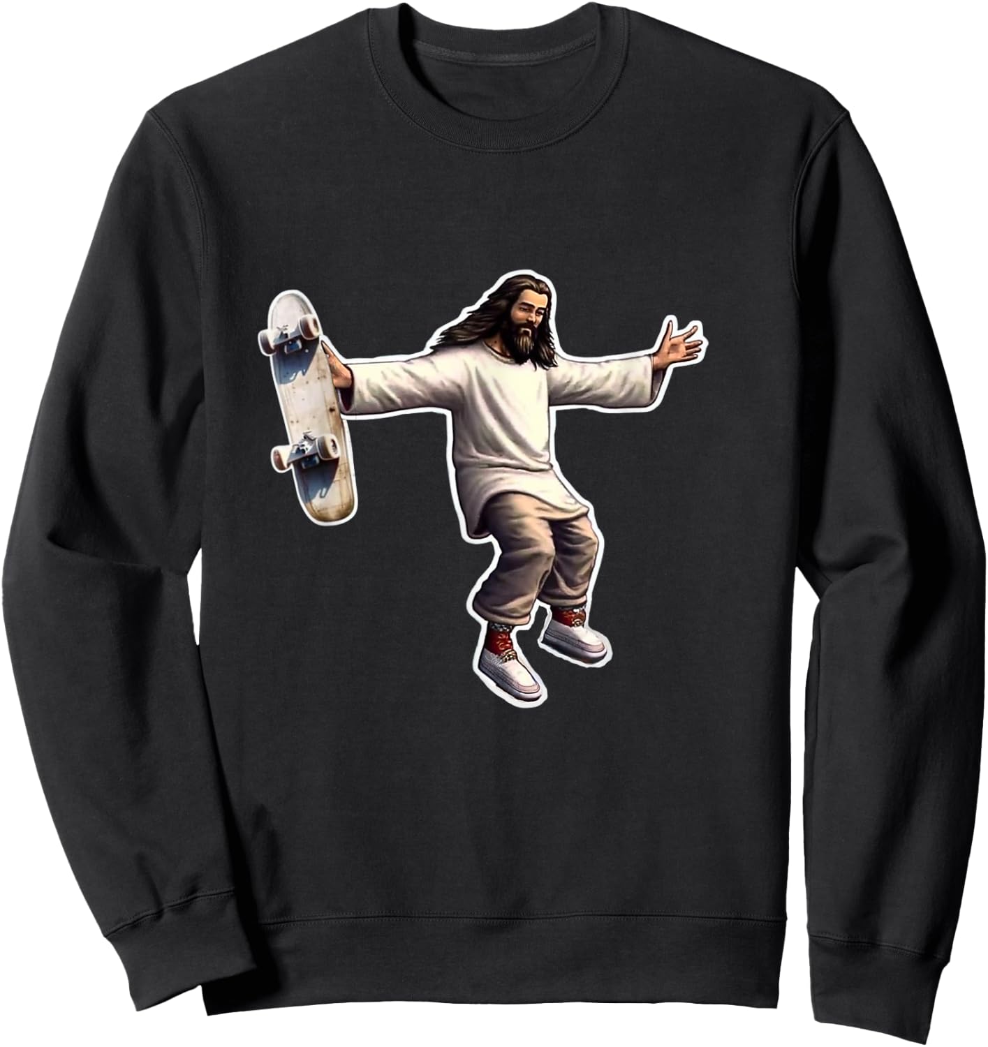 Steezus Christ Shredding Skateboard Trending Meme Sweatshirt - Sweatshirt | Black
