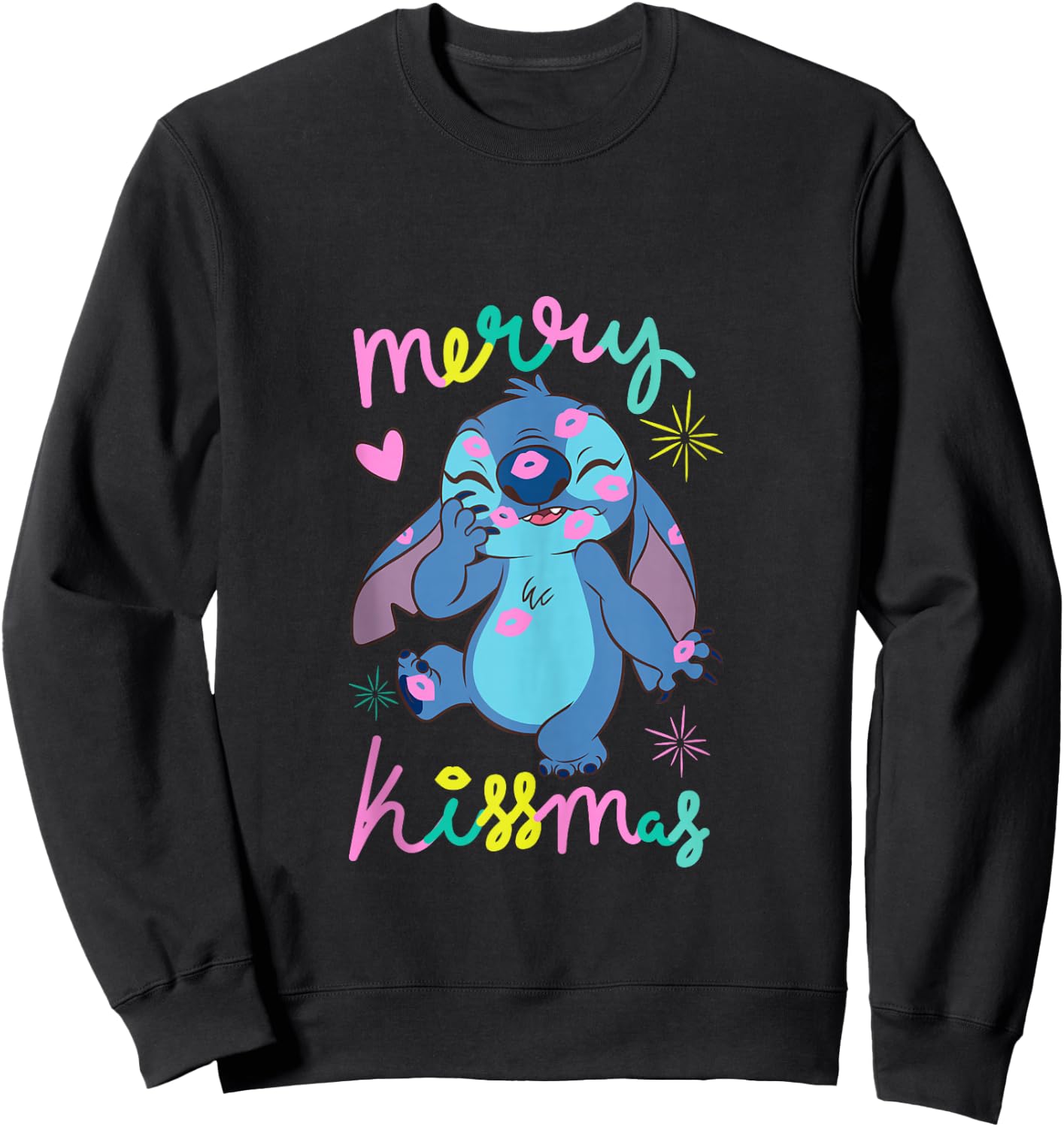 Disney Lilo & Stitch Christmas Merry Kissmas Stitch Logo Sweatshirt - Sweatshirt | Black