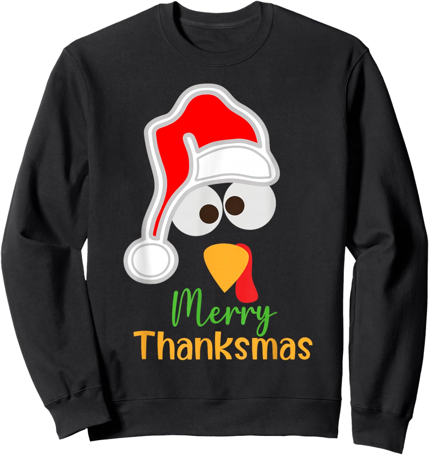 Santa Turkey Merry Thanksmas Thanksgiving Christmas Sweatshirt - Sweatshirt | Black