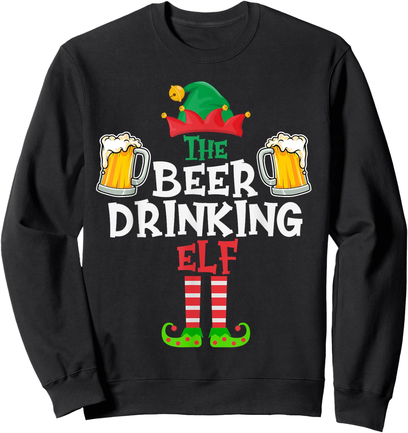 The Beer Drinking Elf, Funny Matching Family Group Christmas Sweatshirt - Sweatshirt | Black