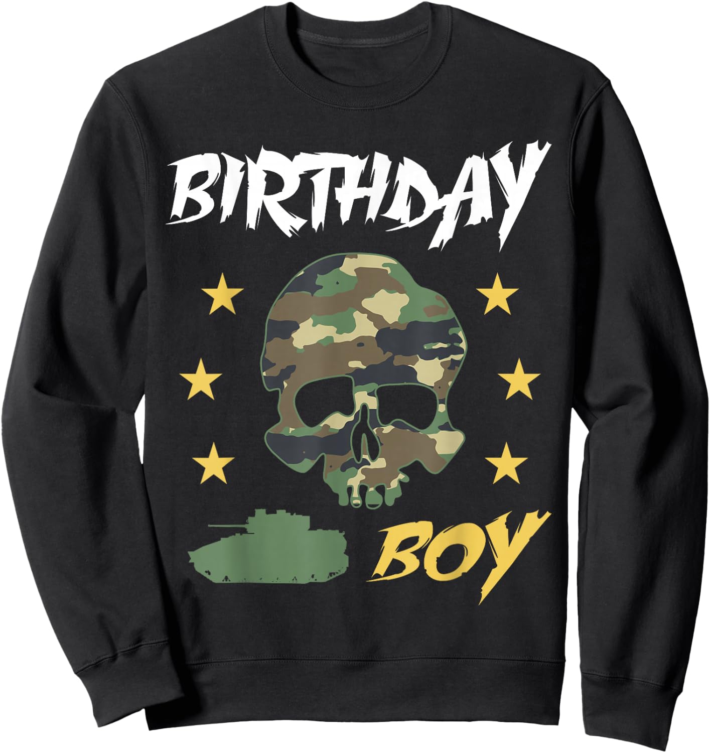Tank Birthday Boy Army - Camouflage Skull Military Tank Boys Sweatshirt - Sweatshirt | Black