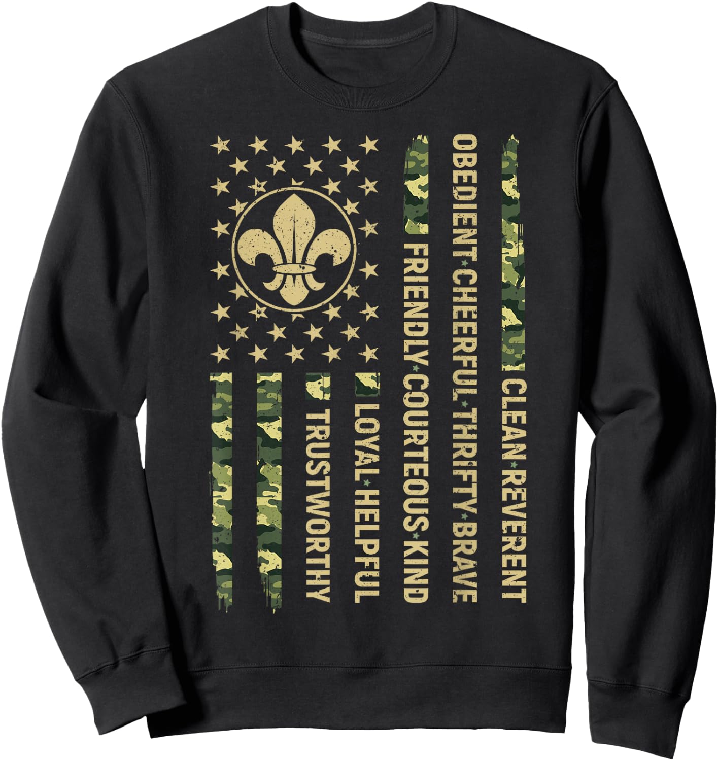Scout Leader Funny Scout Camping Camo US America Flag Sweatshirt - Sweatshirt | Black